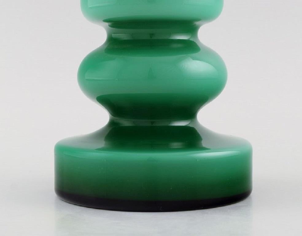 Swedish P.O. Power for Alsterfors, Vase in Green Mouth Blown Art Glass