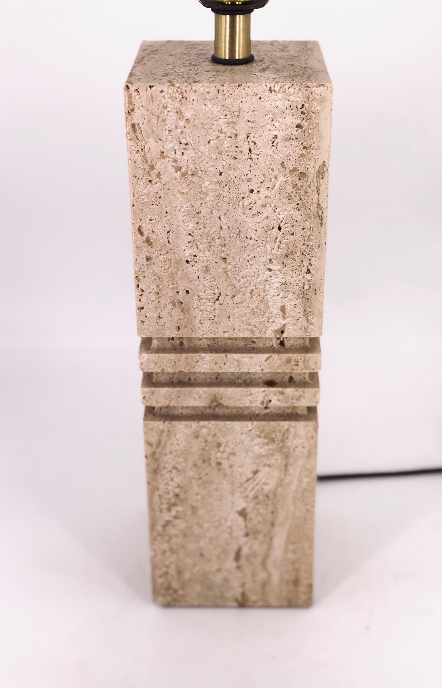 Postmodern Italian Solid Travertine Table Lamp In Good Condition In San Diego, CA