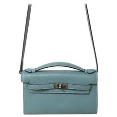 Pochette jeans blue leather with shoulder strap 