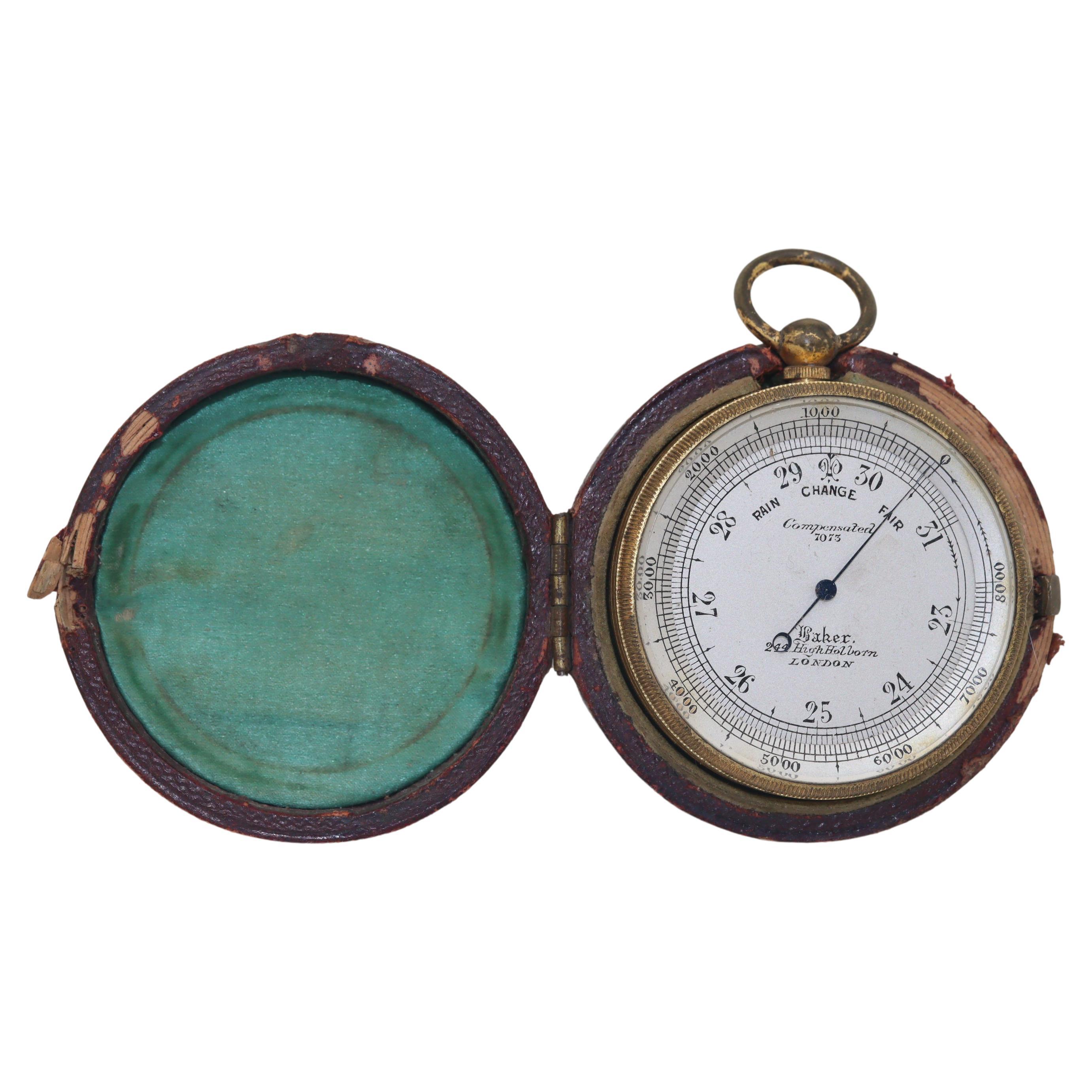Pocket barometer by C Baker in original case For Sale