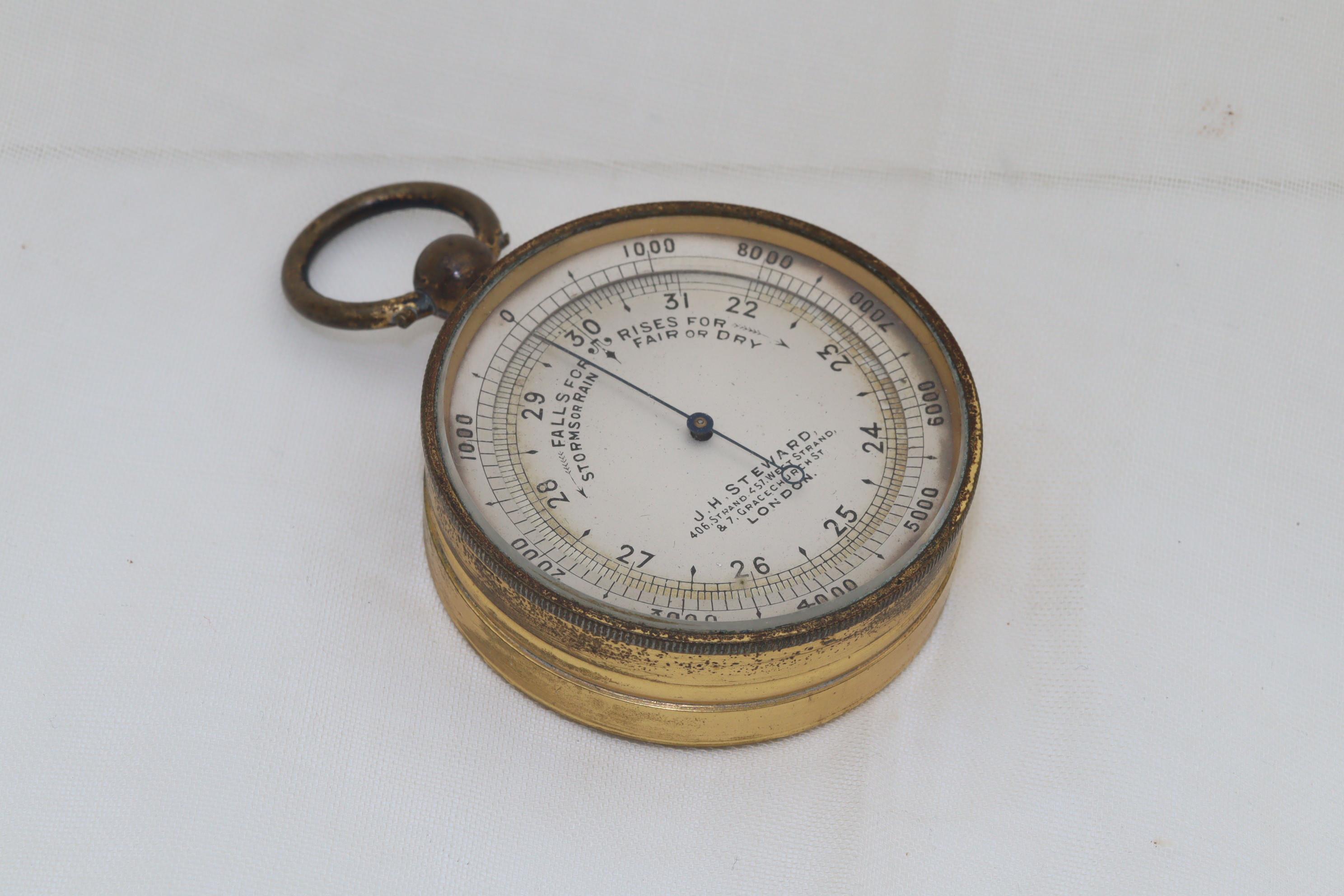 Edwardian Pocket barometer by J H Steward in original case For Sale