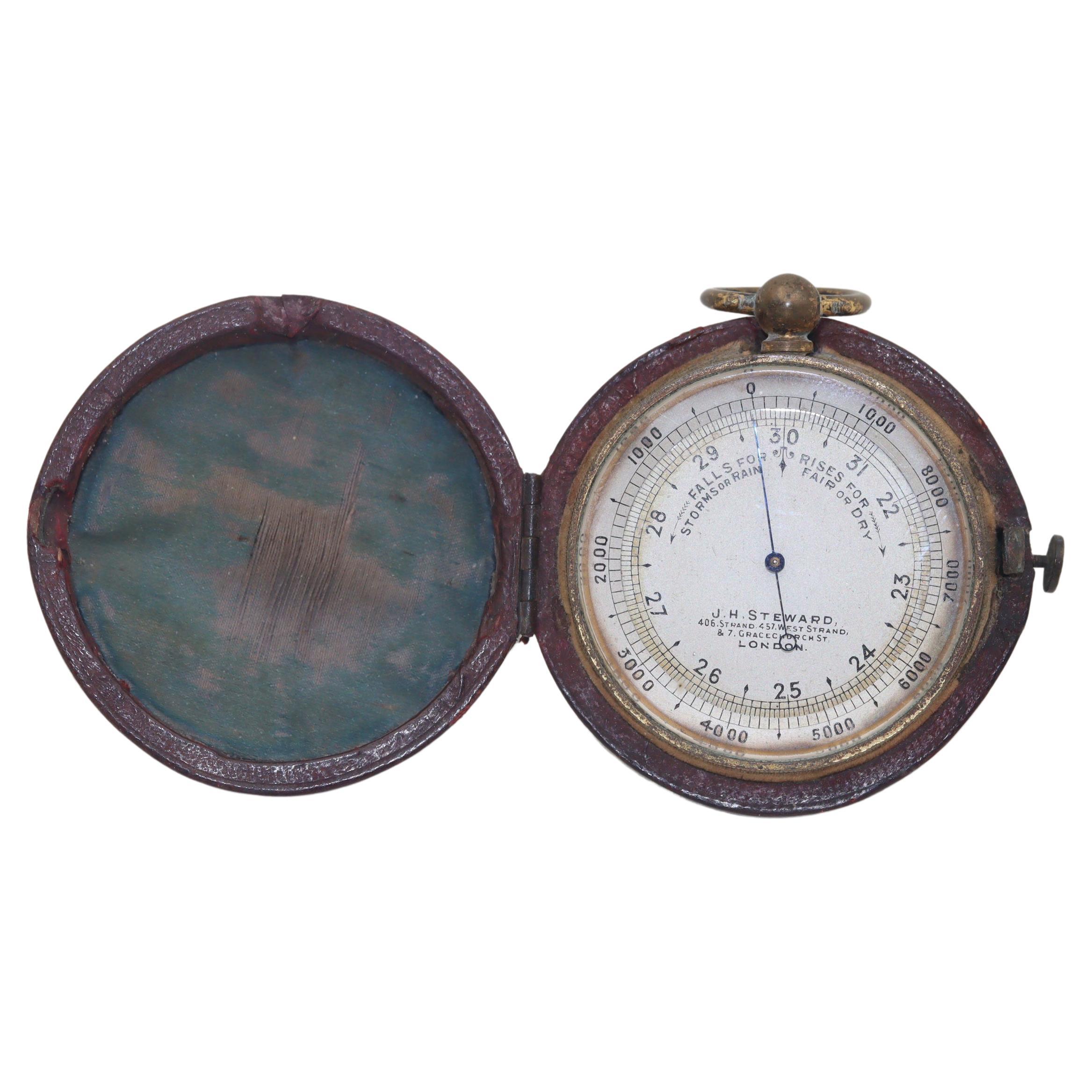 Pocket barometer by J H Steward in original case For Sale