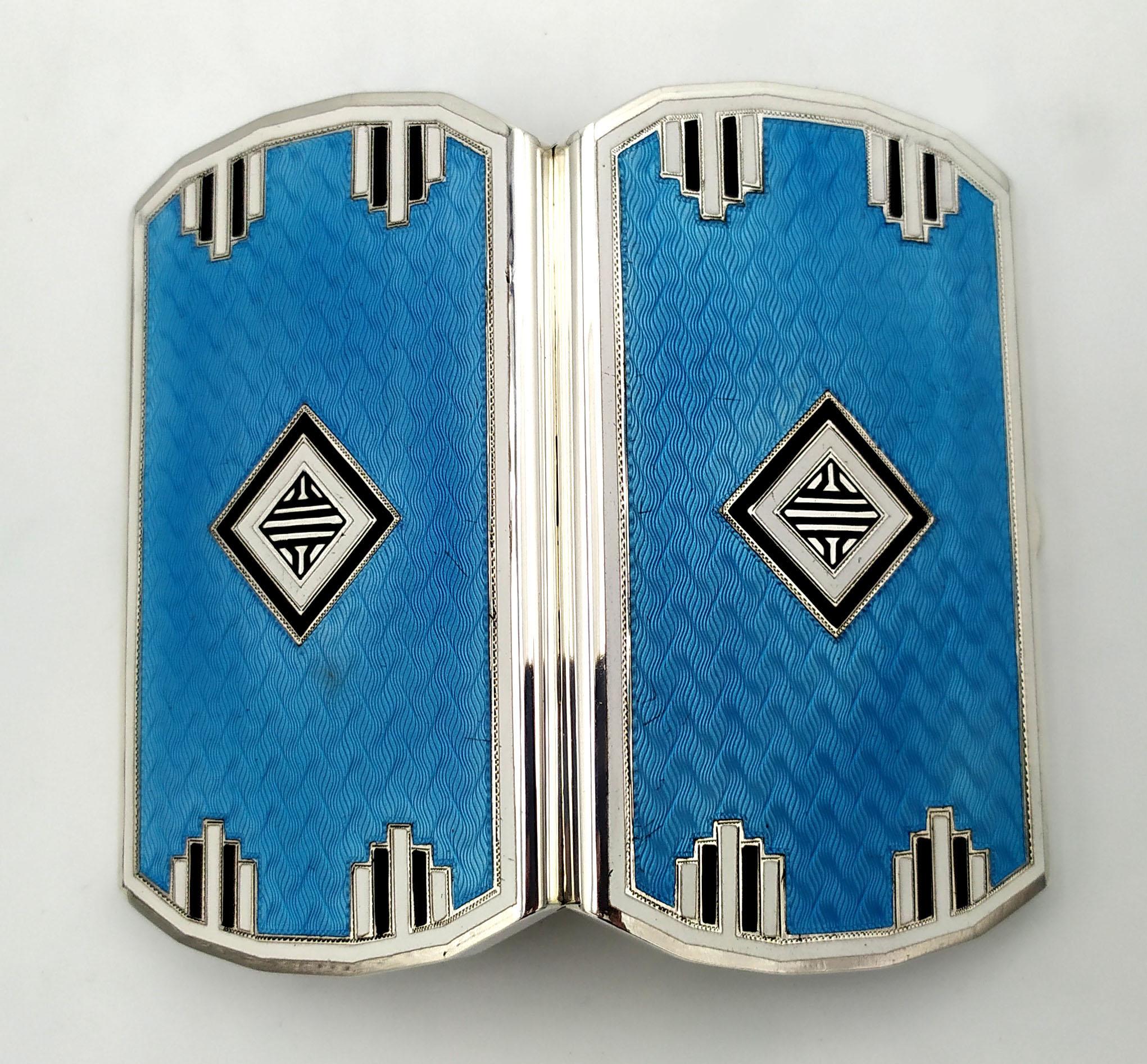 Pocket Cigarette Case Geometric Design Sterling Silver Enamel Salimbeni For Sale 2