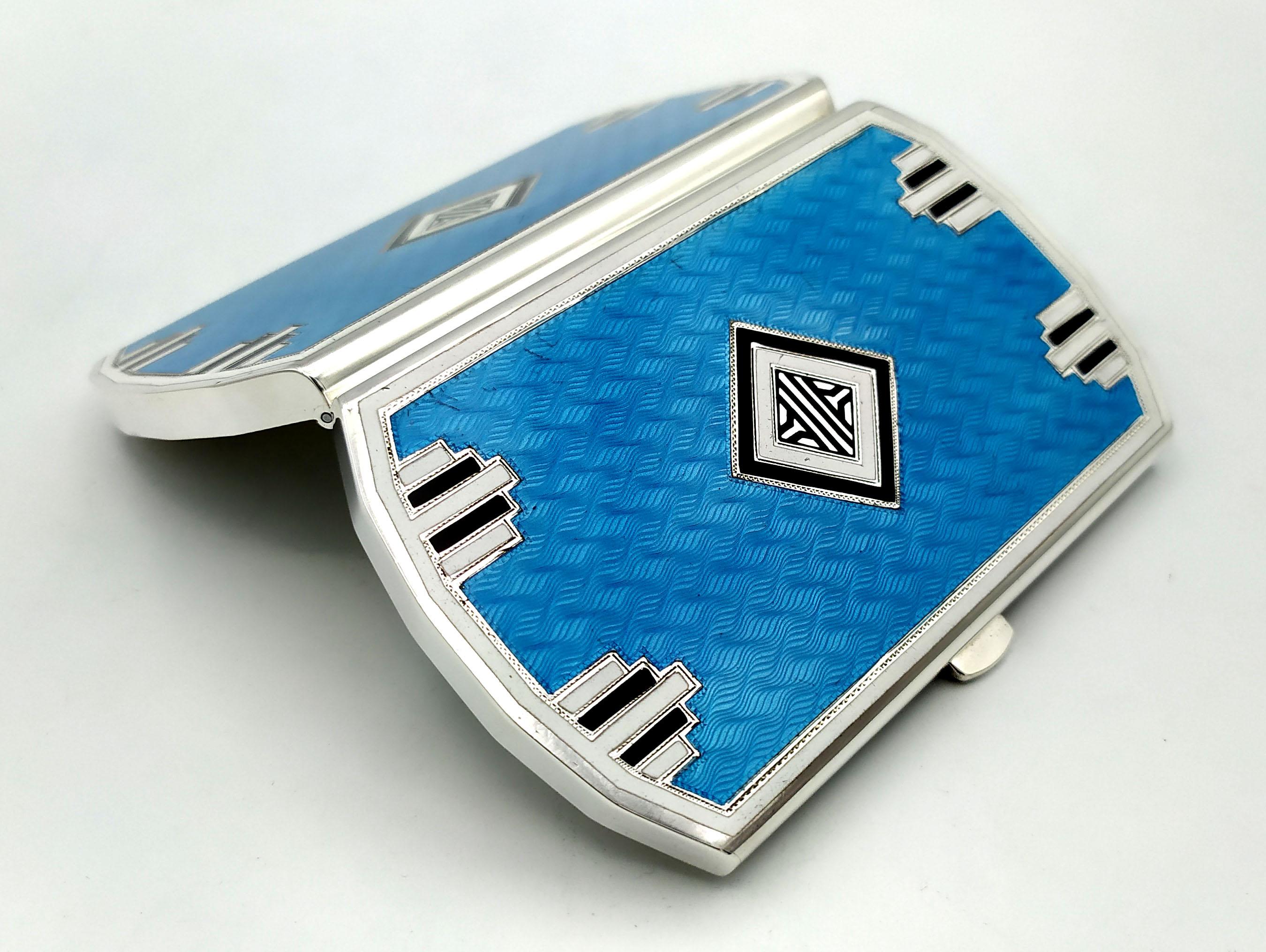 Pocket Cigarette Case Geometric Design Sterling Silver Enamel Salimbeni For Sale 3