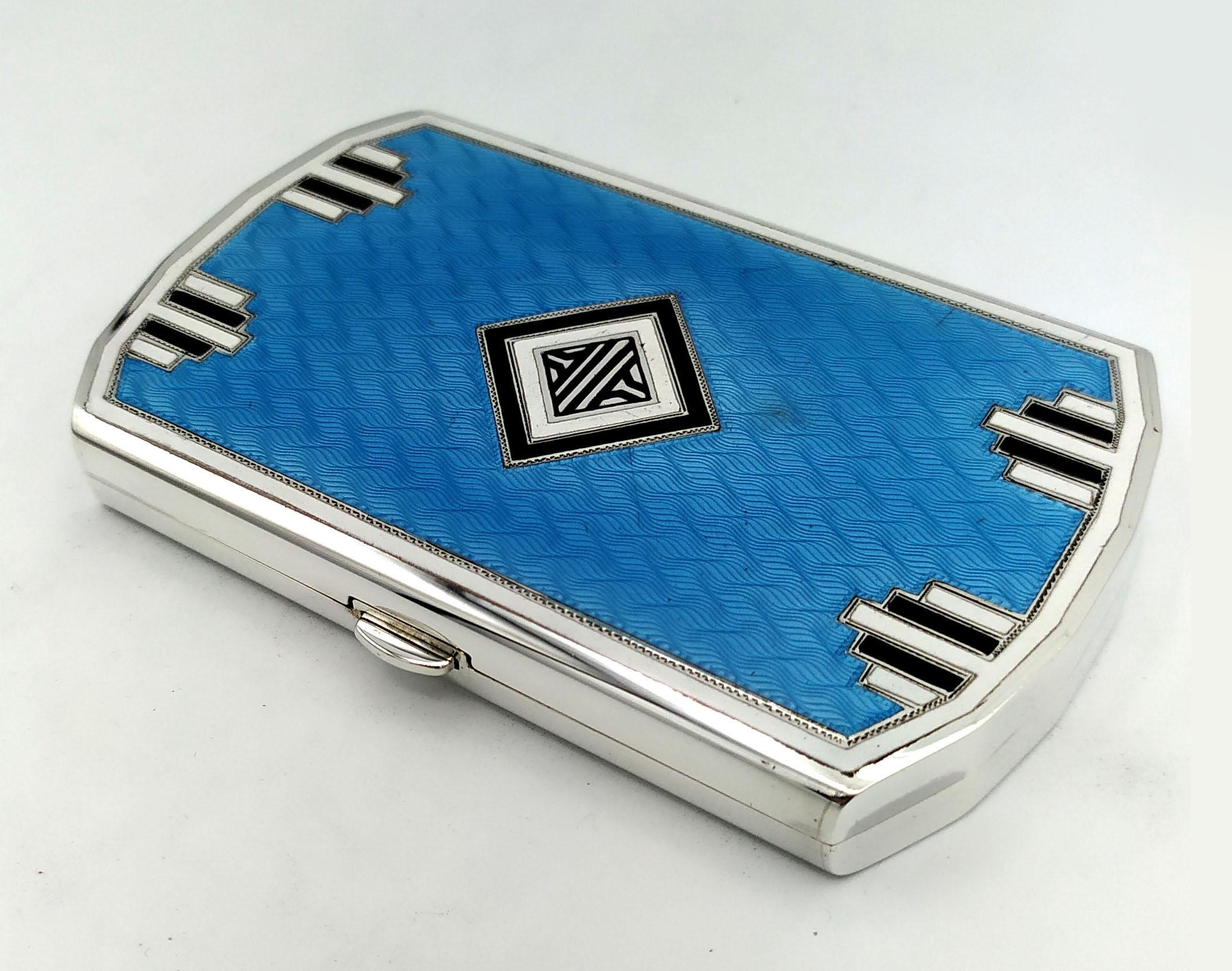 Art Deco Pocket Cigarette Case Geometric Design Sterling Silver Enamel Salimbeni For Sale
