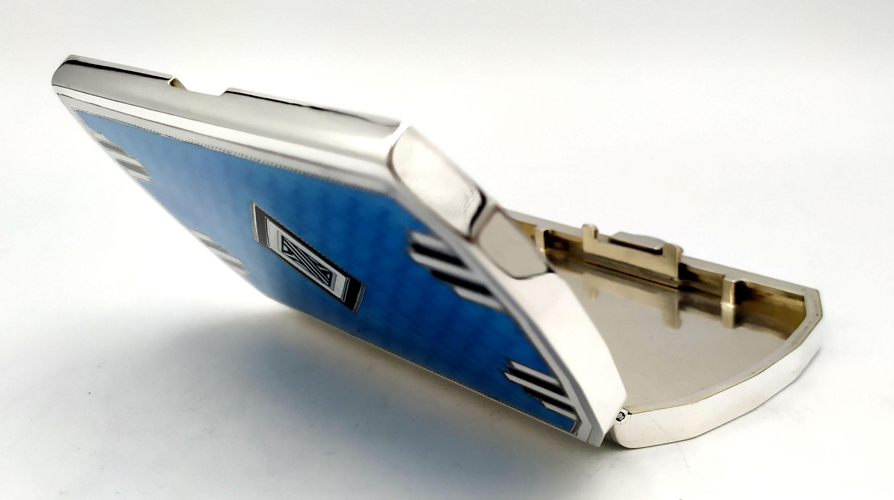 Late 20th Century Pocket Cigarette Case Geometric Design Sterling Silver Enamel Salimbeni For Sale