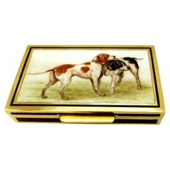 Pocket Cigarette Case Hunting Dogs Miniature hand painted Sterling Silver Enamel