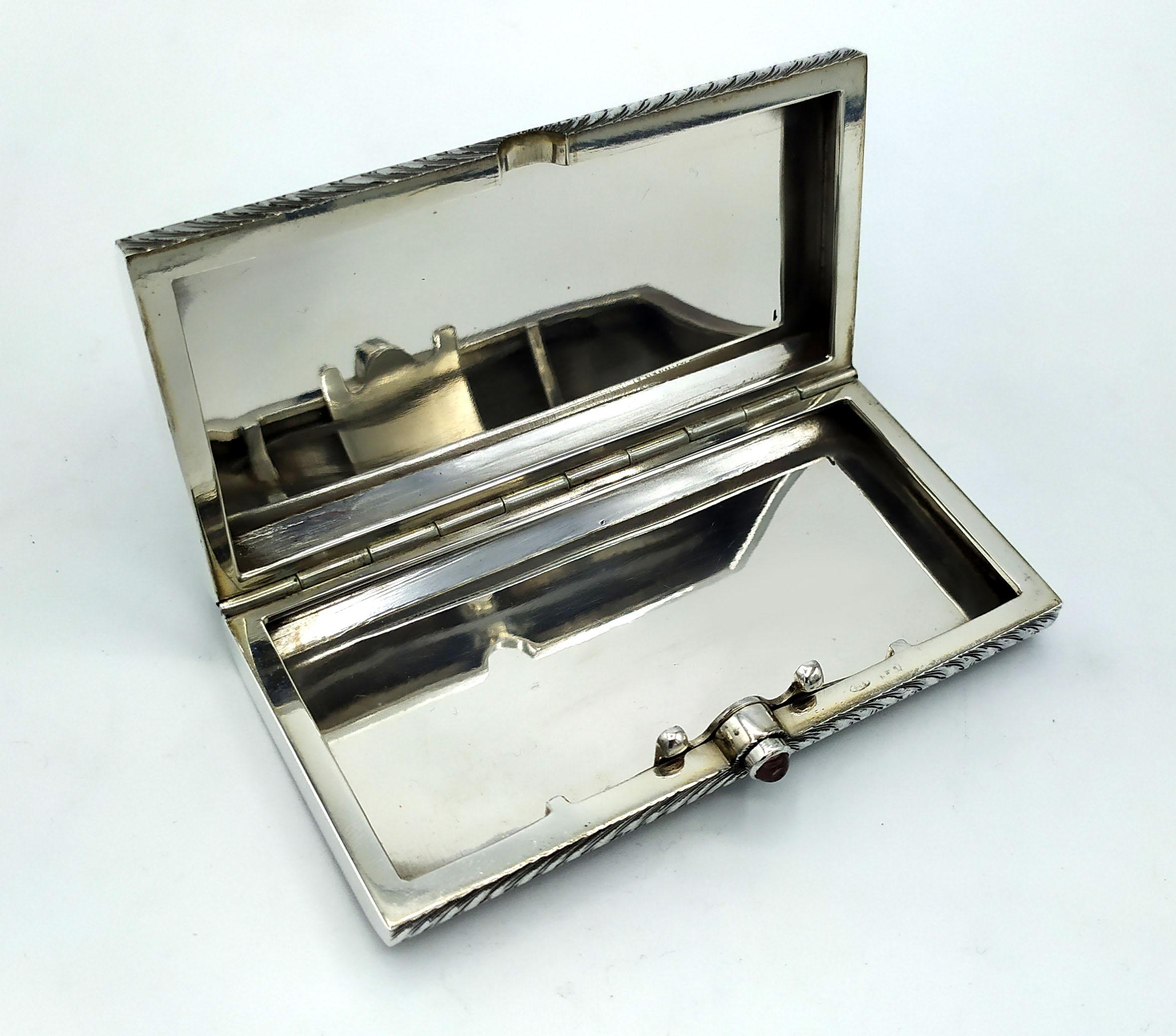 Pocket Cigarette Case Vessel Miniature Hand-Painted Sterling Silver Enamel Salim For Sale 1