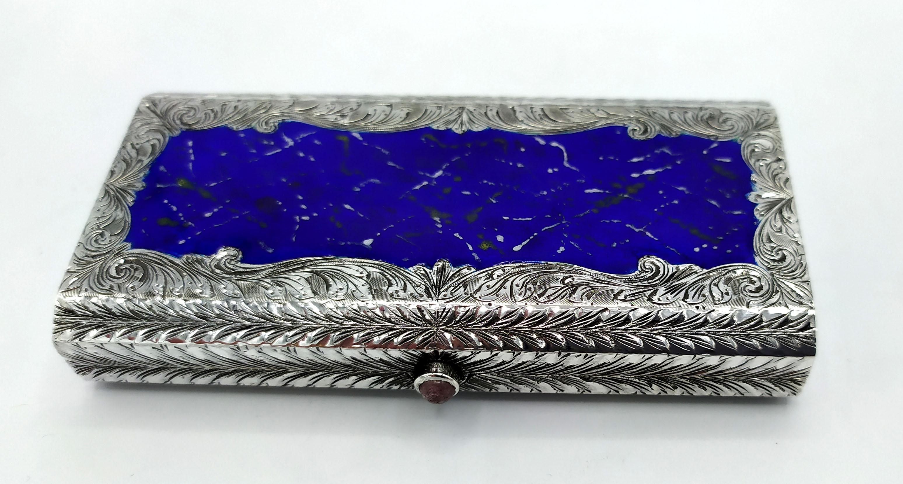 Pocket Cigarette Case Vessel Miniature Hand-Painted Sterling Silver Enamel Salim In Excellent Condition For Sale In Firenze, FI