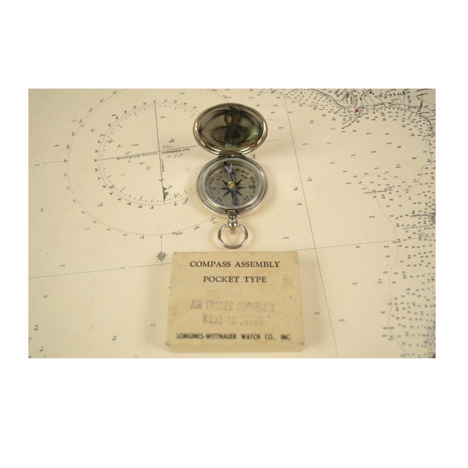 Pocket Compass Chromed Brass USA Aviation WWII In Good Condition In Milan, IT
