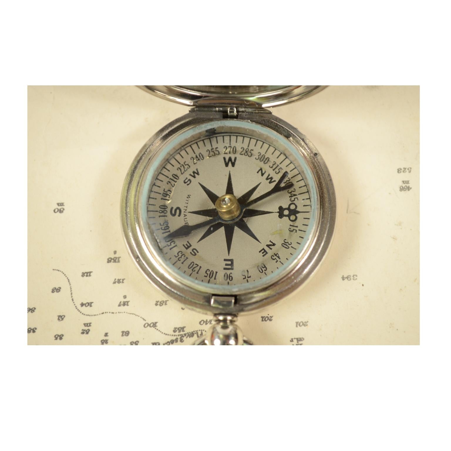 Mid-20th Century Pocket Compass Chromed Brass USA Aviation WWII