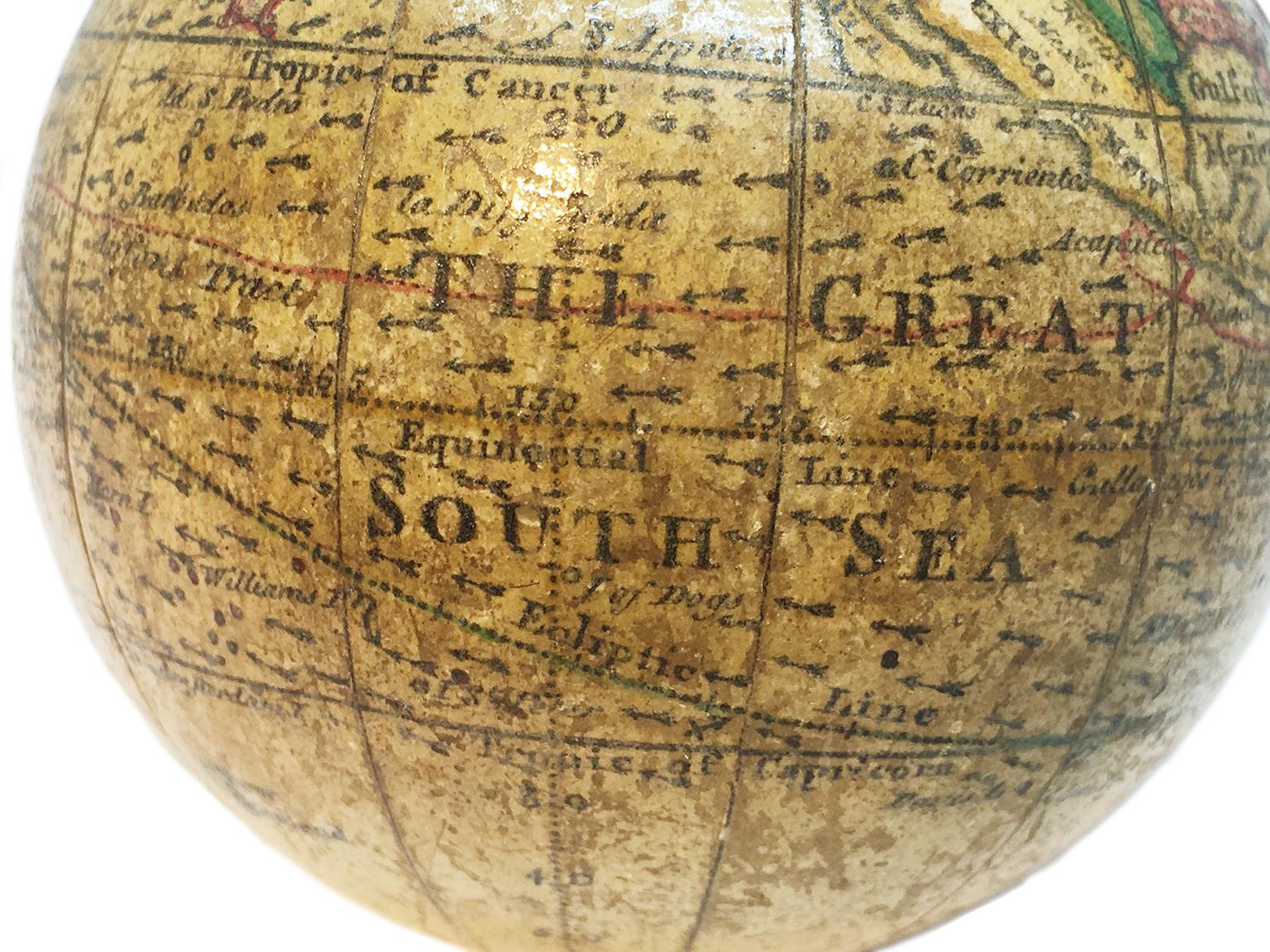 English Pocket Globe by Nathaniel Hill, London 1754 For Sale