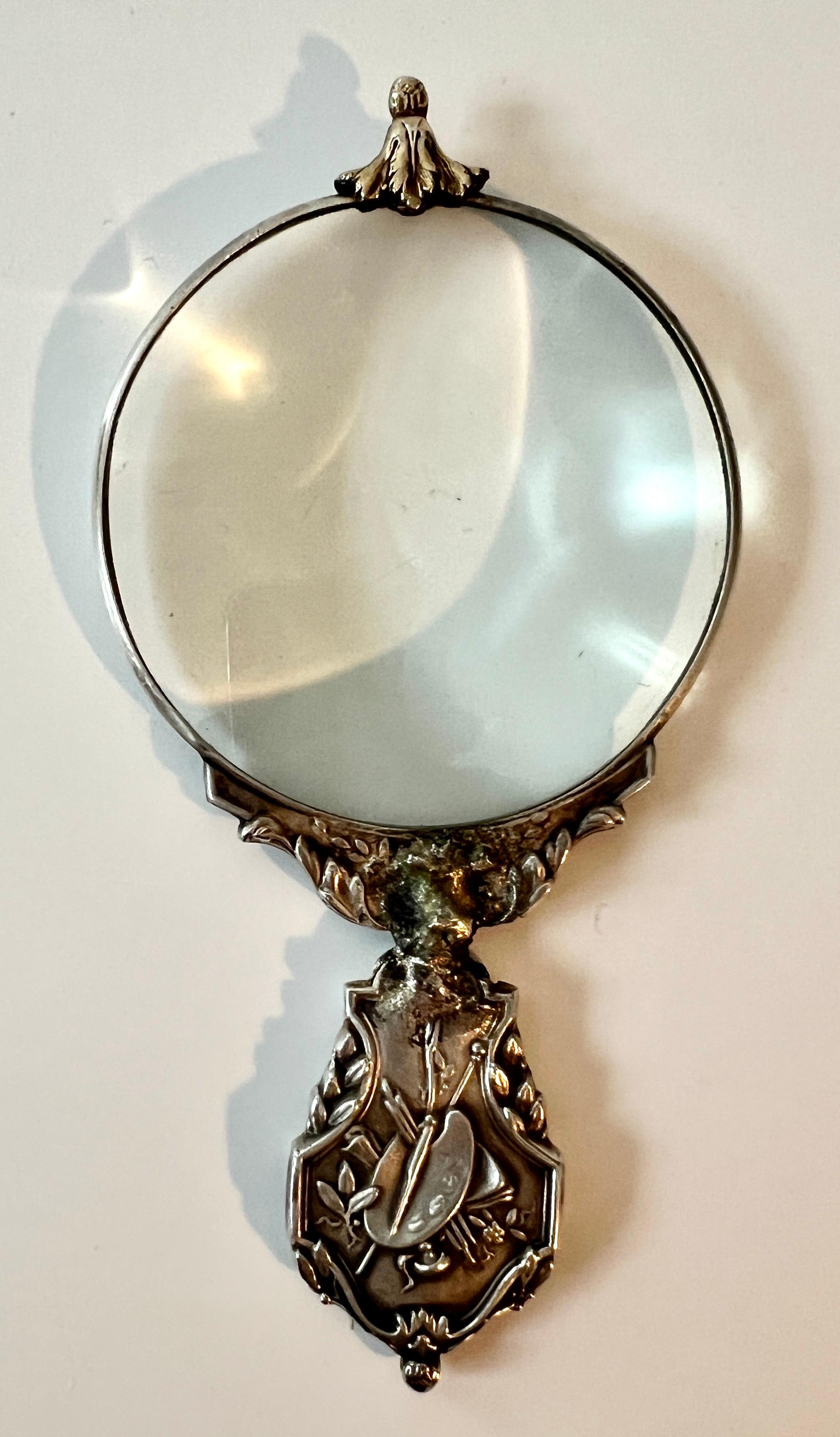 Early Victorian Pocket Magnifying Glass with Sterling Repoussé Handle Detail in Original Box
