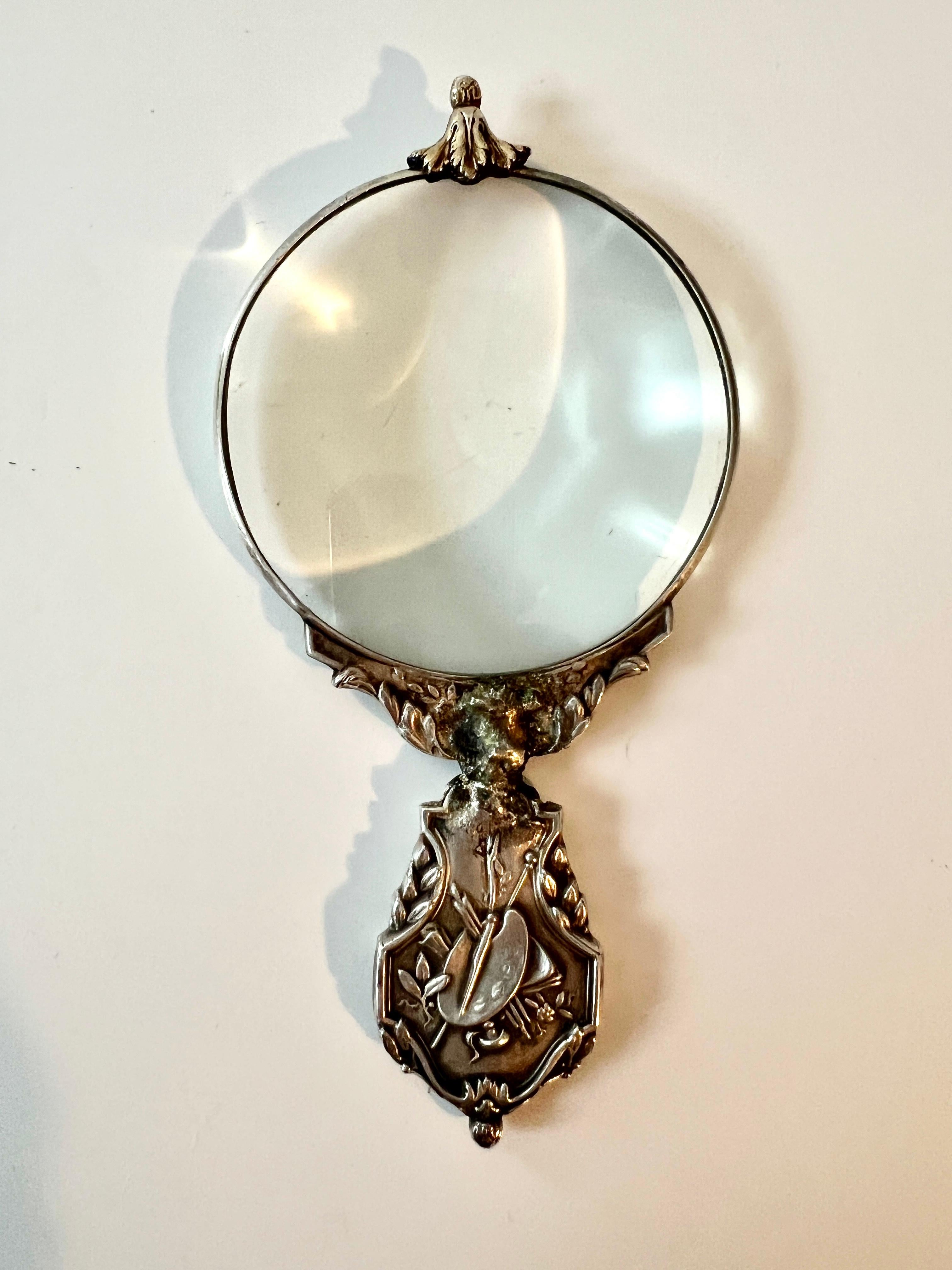 Hand-Crafted Pocket Magnifying Glass with Sterling Repoussé Handle Detail in Original Box