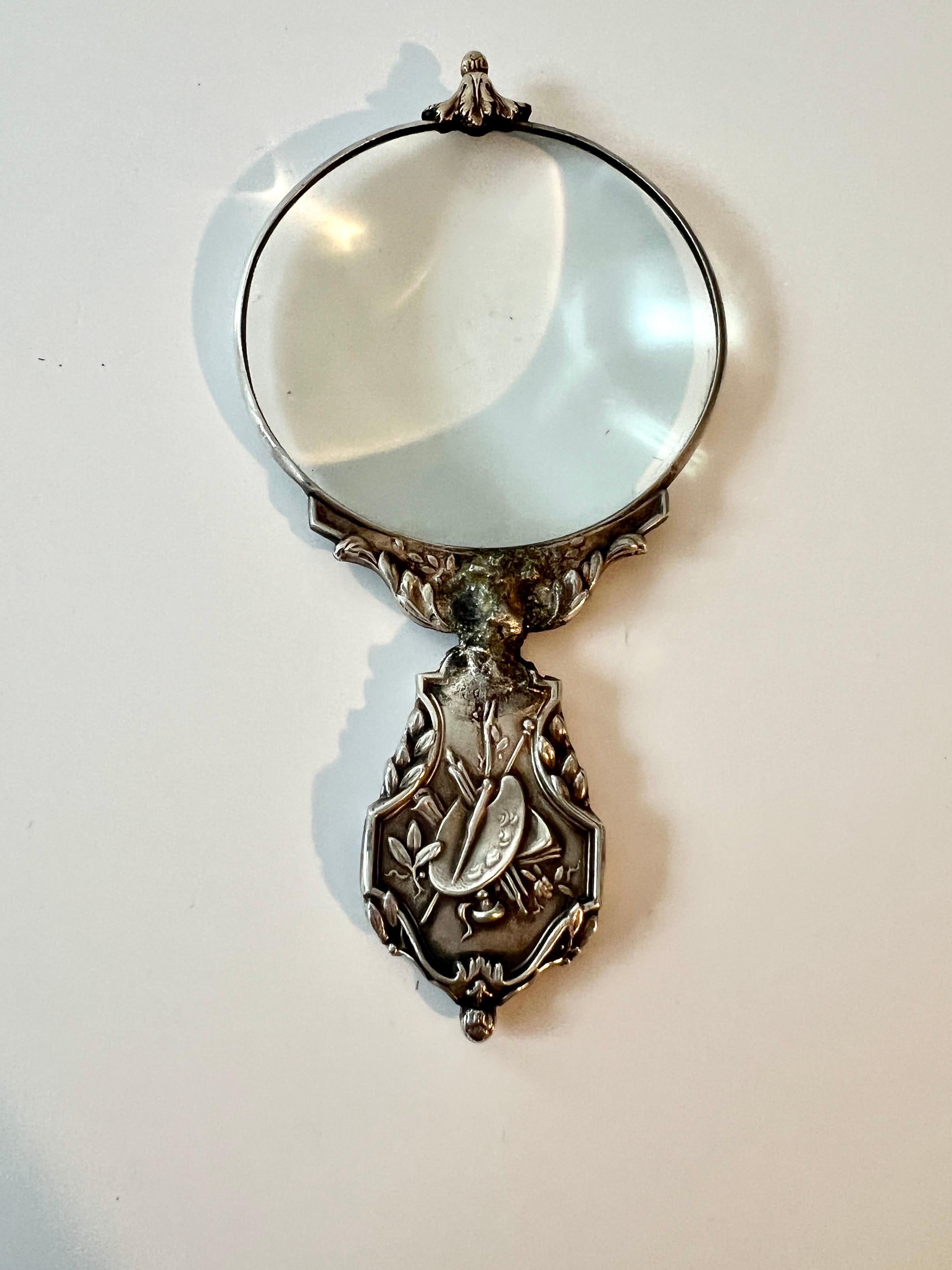 20th Century Pocket Magnifying Glass with Sterling Repoussé Handle Detail in Original Box