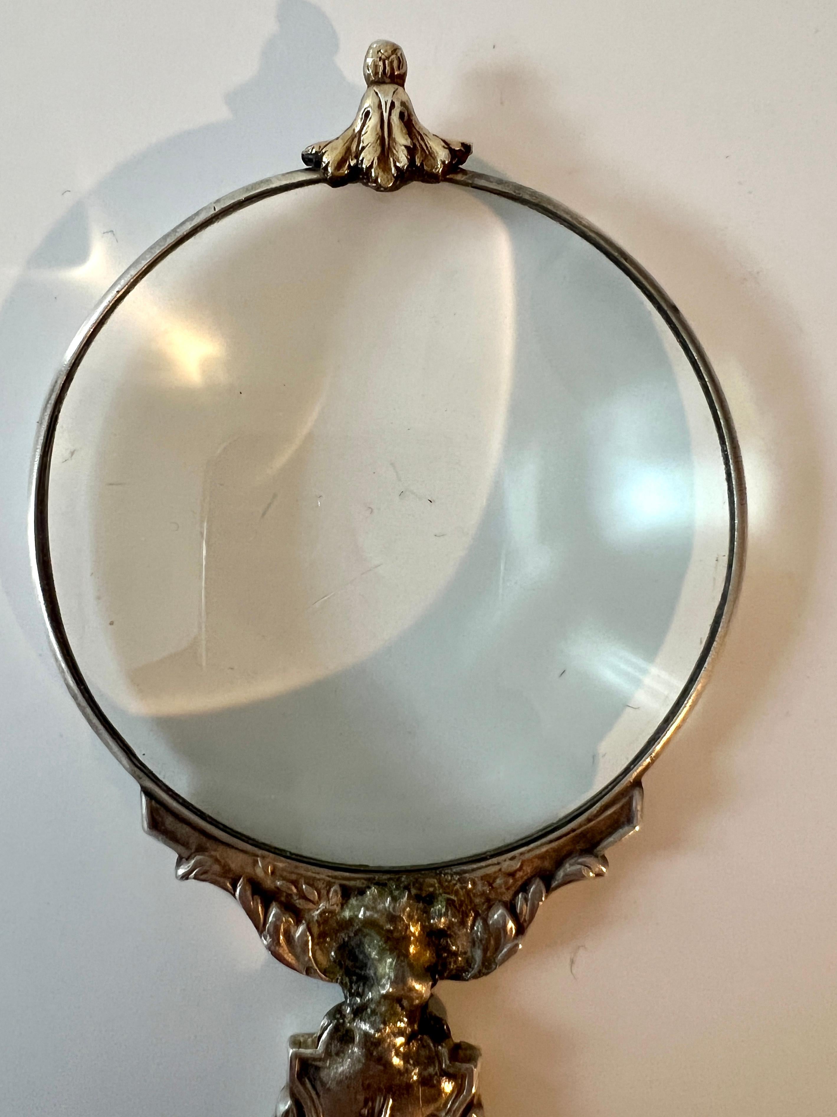 Pocket Magnifying Glass with Sterling Repoussé Handle Detail in Original Box 1