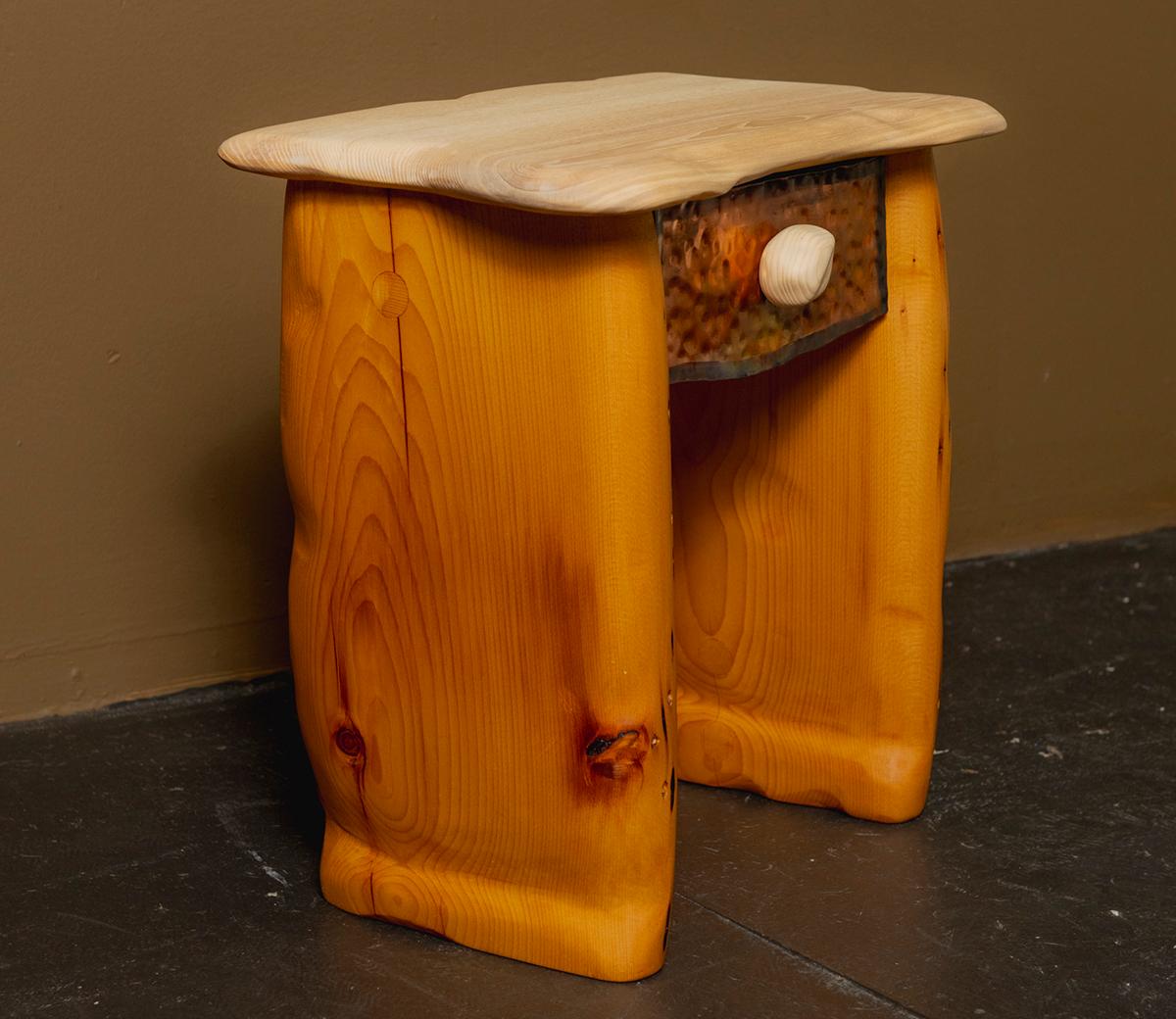 Pocket Nightstand in Reclaimed Pine, Ash, and Copper by Luke Malaney In New Condition For Sale In Brooklyn, NY