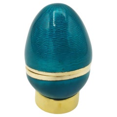 Vintage Pocket Pill Box like Egg sea color Enamel Sterling Silver Salimbeni