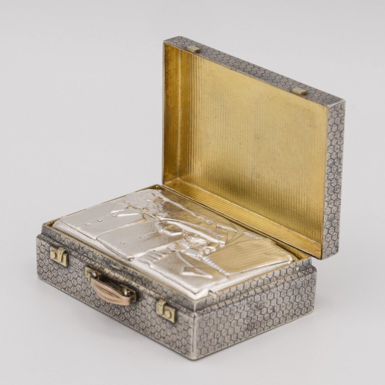 British Miniature Sterling Silver Suitcase Box by Karel Bartosik, Hallmarked London 1983
