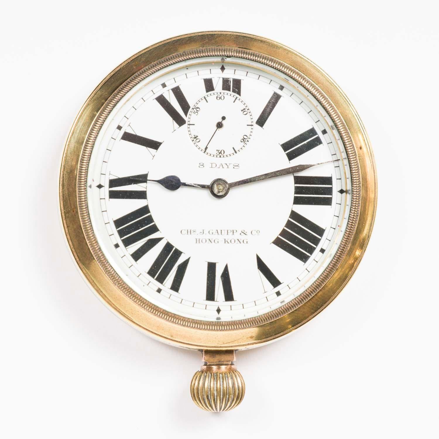 19th Century Pocket watch by Gaupp & Co of Hong Kong, in Ship's telegraph shaped holder