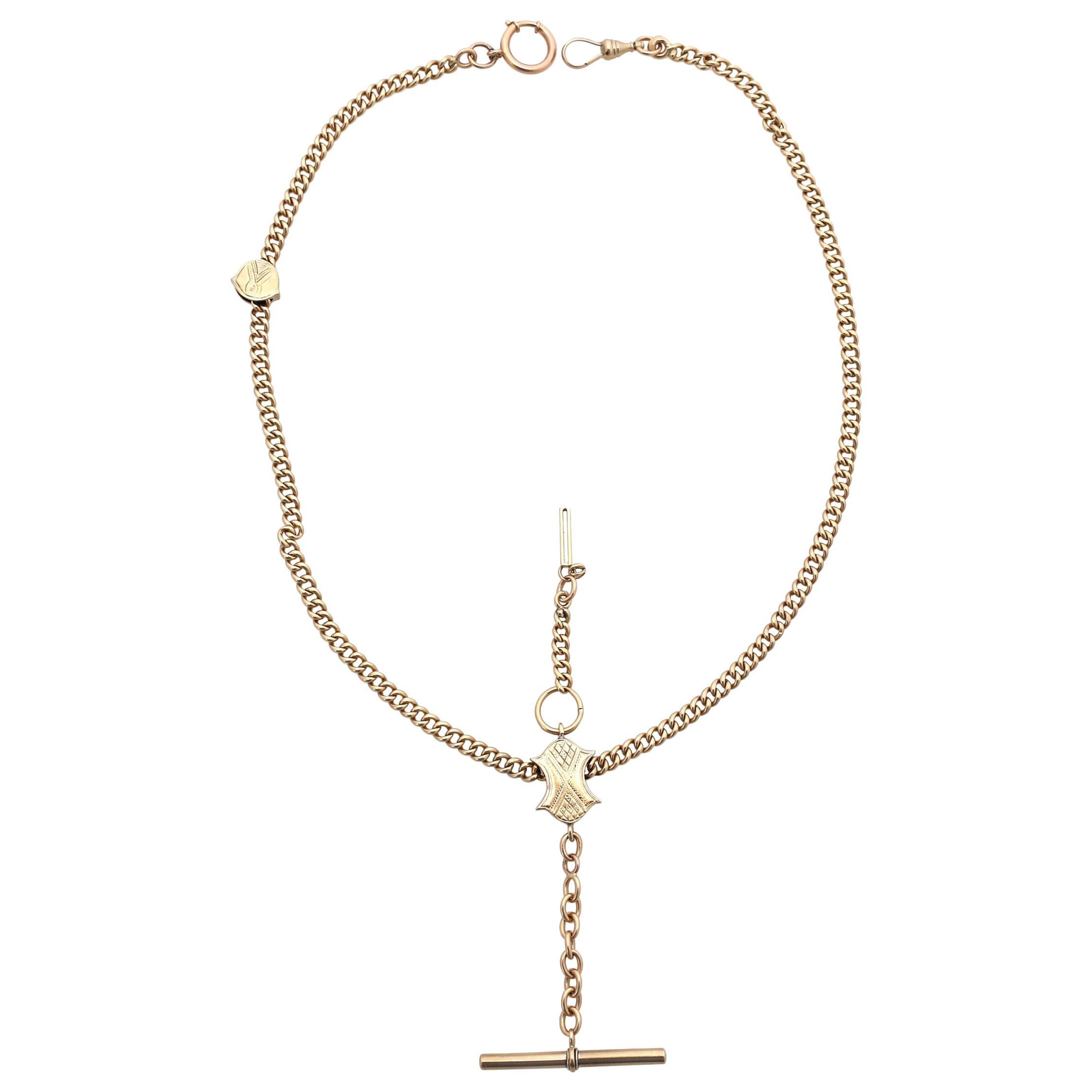 Yellow Gold Watch Russian Chain. Created around 1900
Stamped 56 for Gold Hallmark and Cyliric F for the jeweller name. Russian Gold Watch Chain has a complete package for a gentlemen’s suit and vest wearing a pocket watch, including a hinge for the