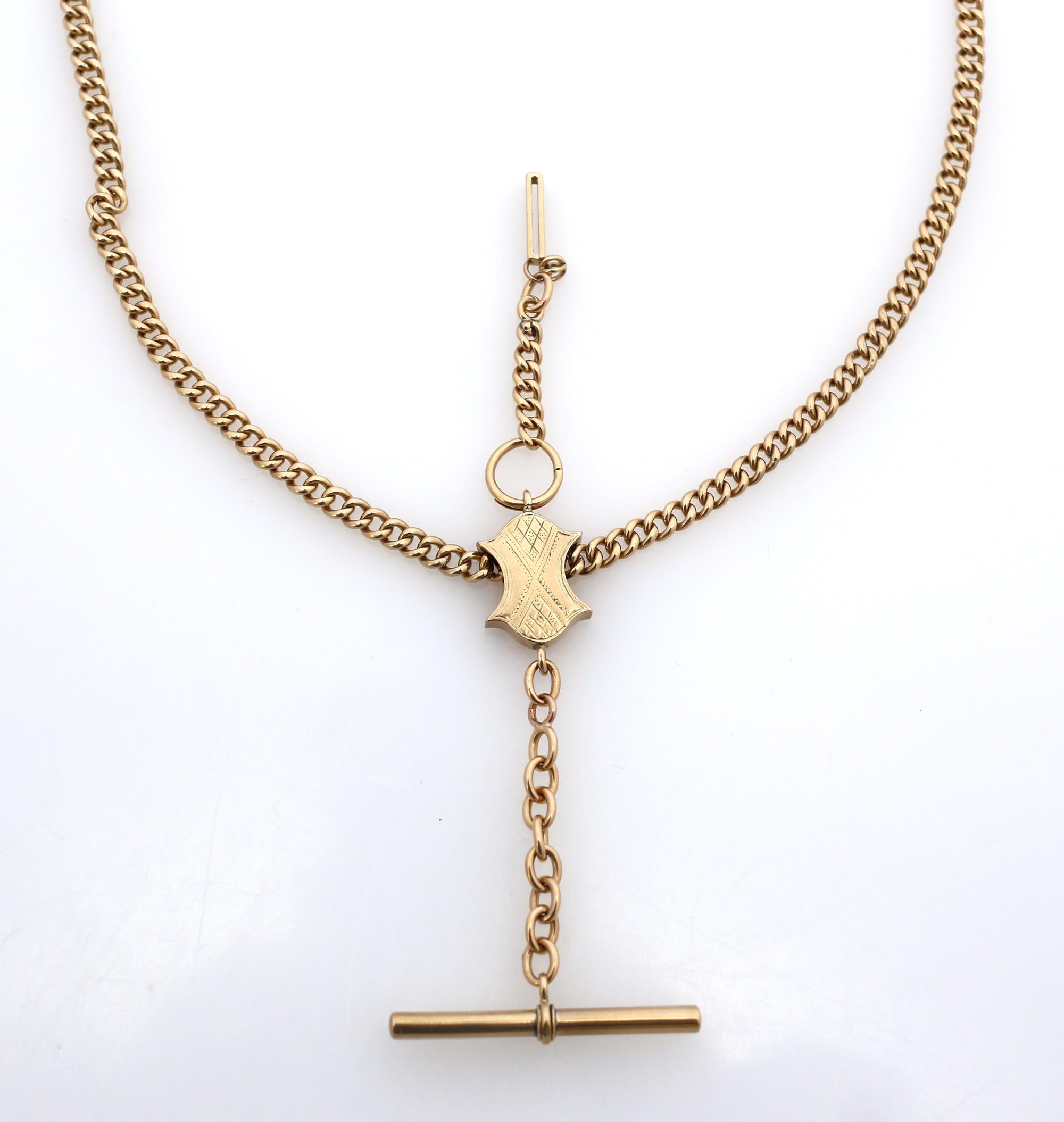 Women's or Men's Pocket Watch Chain 56 Yellow Gold Purple Box, 1900 For Sale