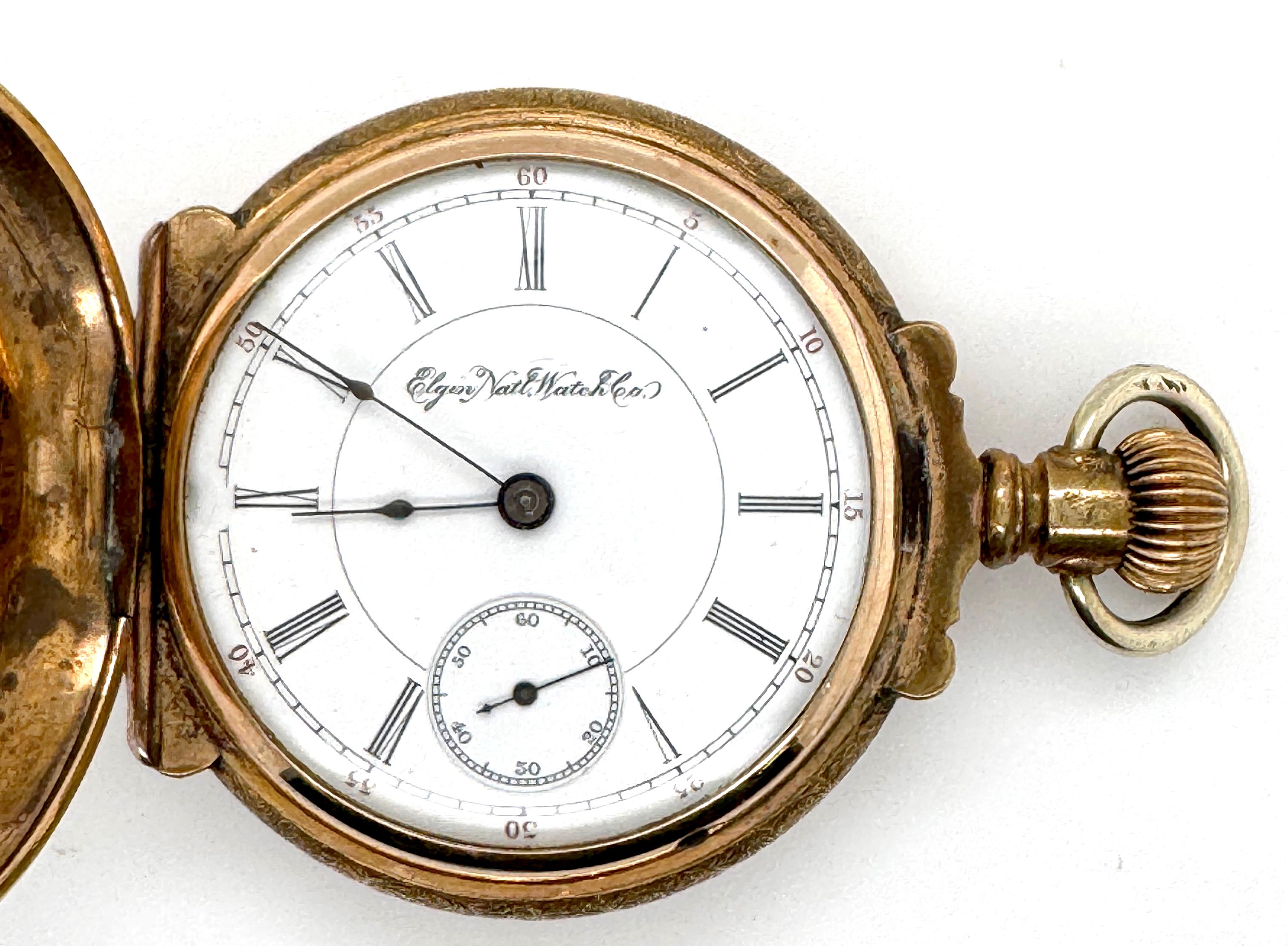 Pocket Watch Gold Case GIANT Box Hinge 14K Multi Color Gold Elgin In Excellent Condition For Sale In Dearborn, MI
