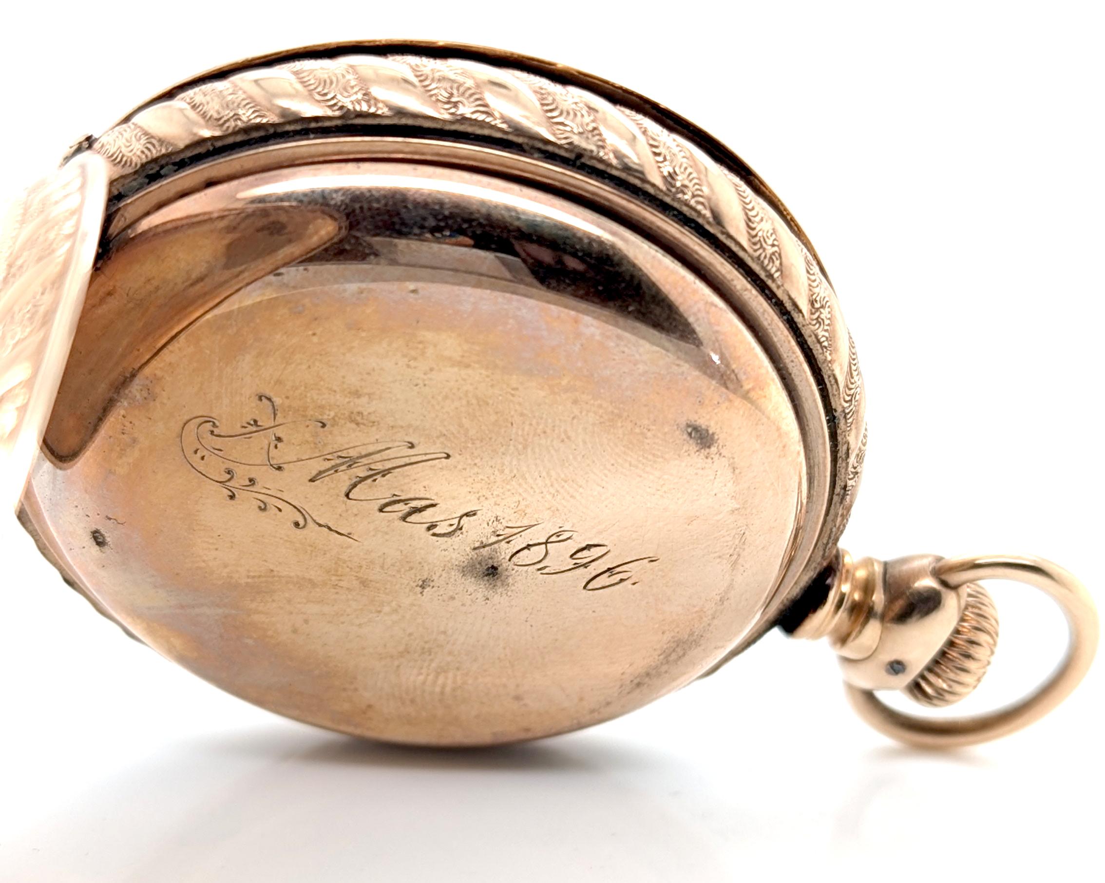 Women's or Men's Pocket Watch Hunting Case 14K Multi Color Gold Superior Waltham GIANT 1896