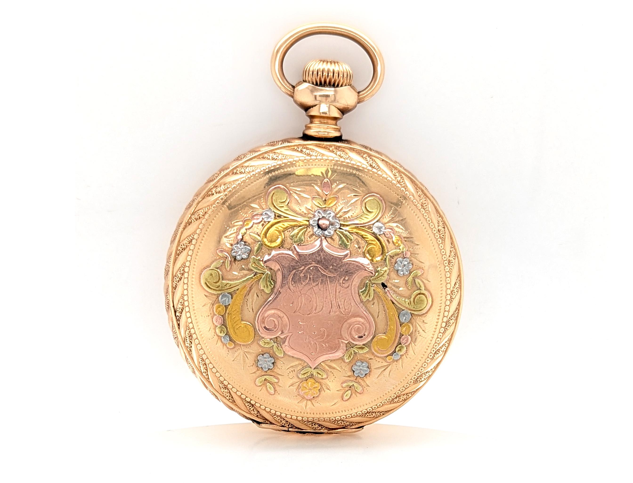 Pocket Watch Hunting Case 14K Multi Color Gold Superior Waltham GIANT 1896 2