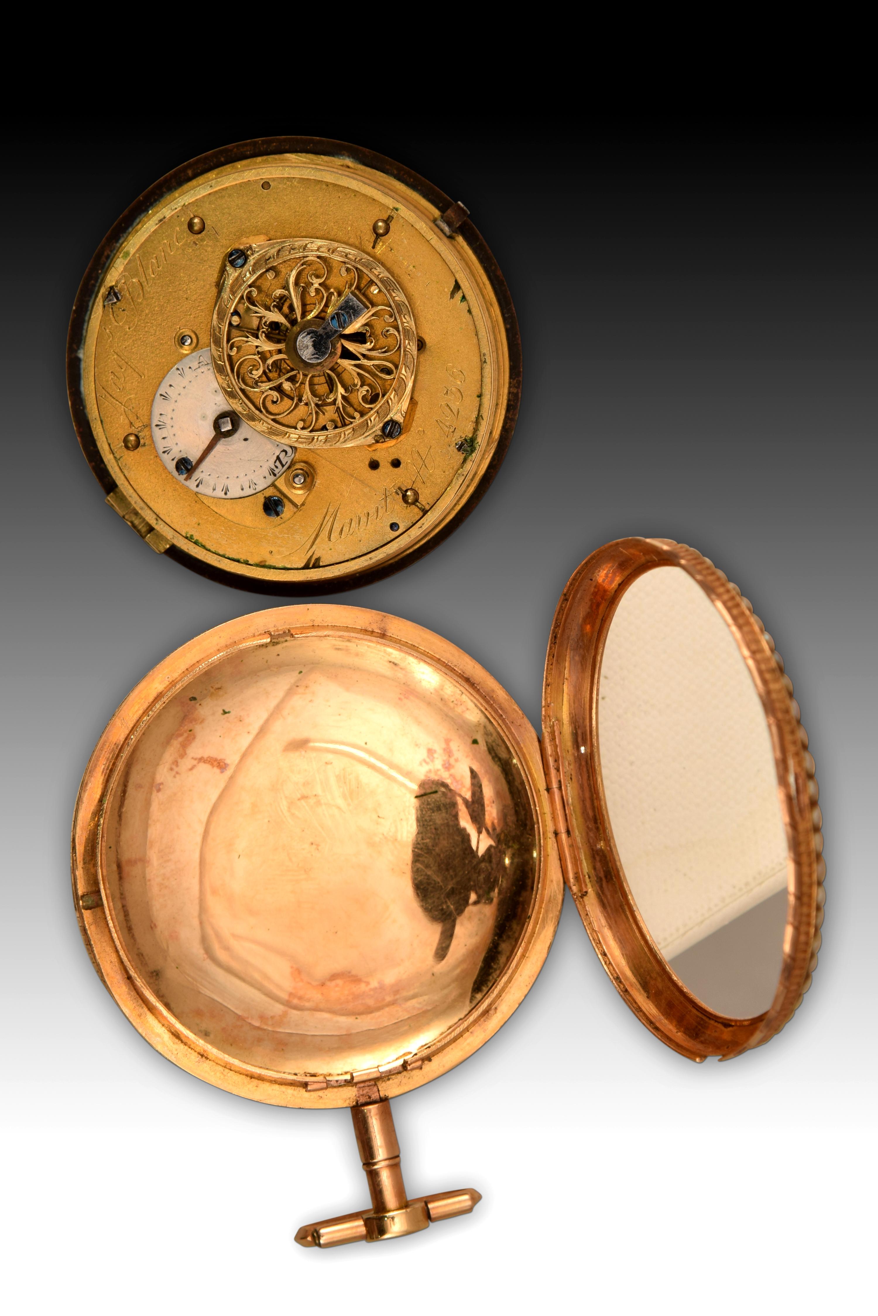 Pocket Watch, Jaqs Blanc, Gold, Enamel, Etc. Possibly ca Late 18th C In Fair Condition For Sale In Madrid, ES