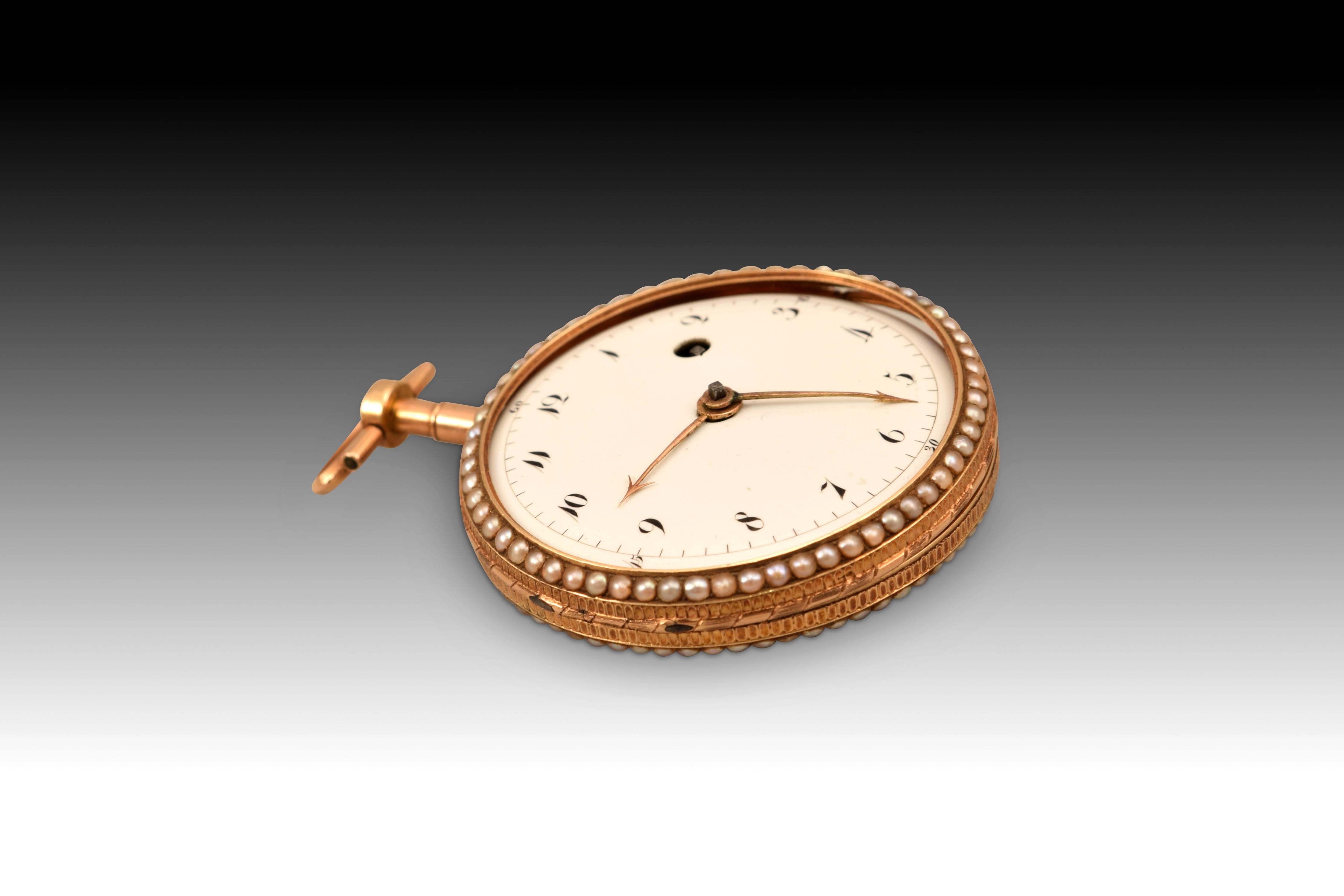 Metal Pocket Watch, Jaqs Blanc, Gold, Enamel, Etc. Possibly ca Late 18th C For Sale