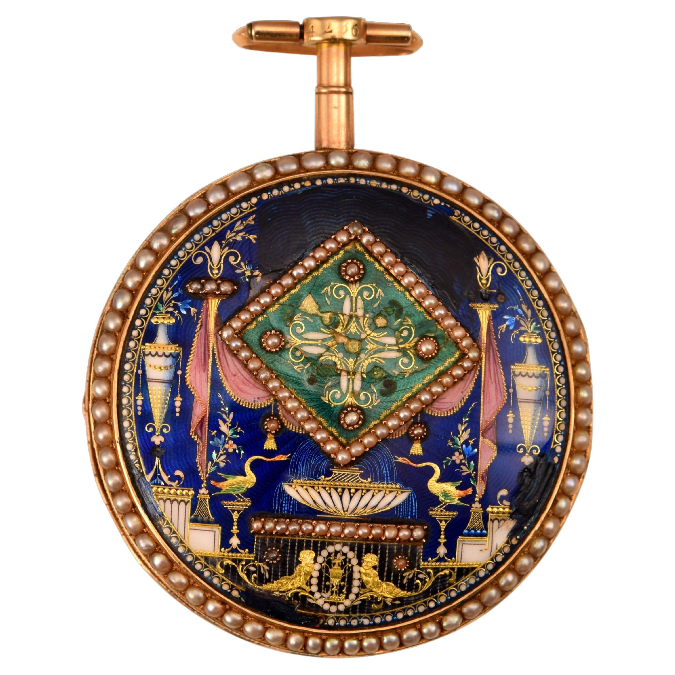Pocket Watch, Jaqs Blanc, Gold, Enamel, Etc. Possibly ca Late 18th C For Sale