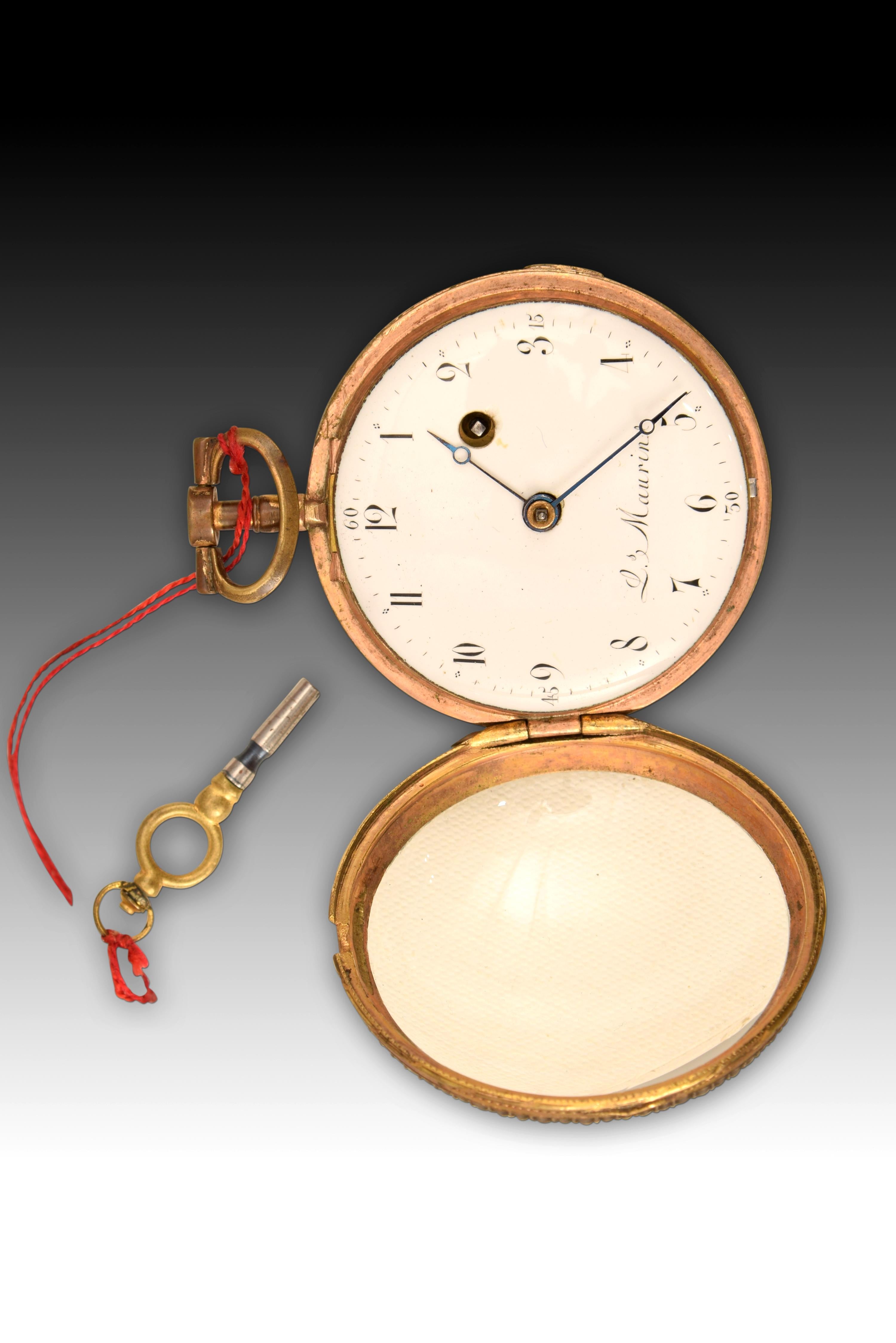 European Pocket Watch, Lz Maurin, Gilded Metal, Enamels, Etc, 19th Century For Sale