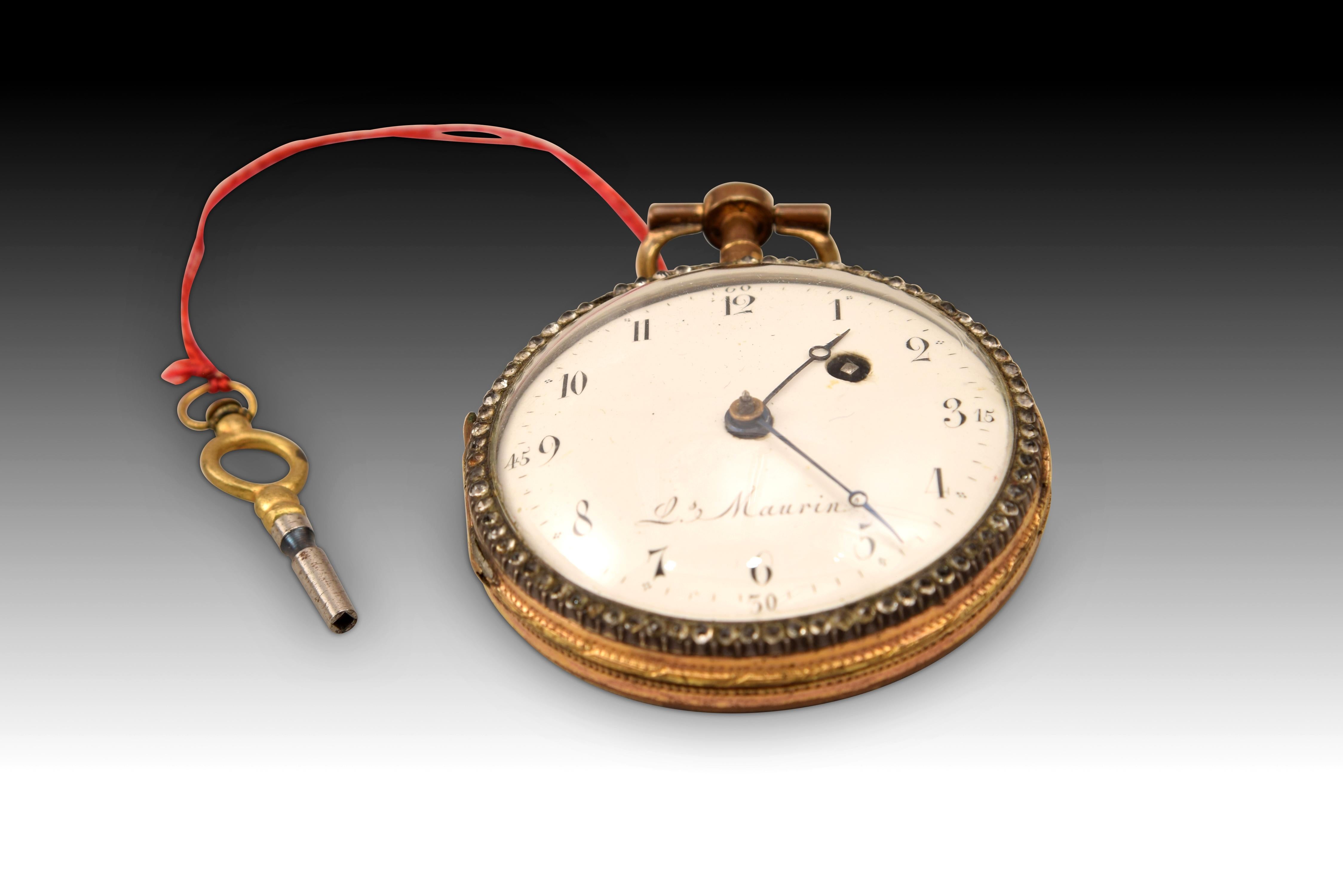 Pocket Watch, Lz Maurin, Gilded Metal, Enamels, Etc, 19th Century For Sale 1