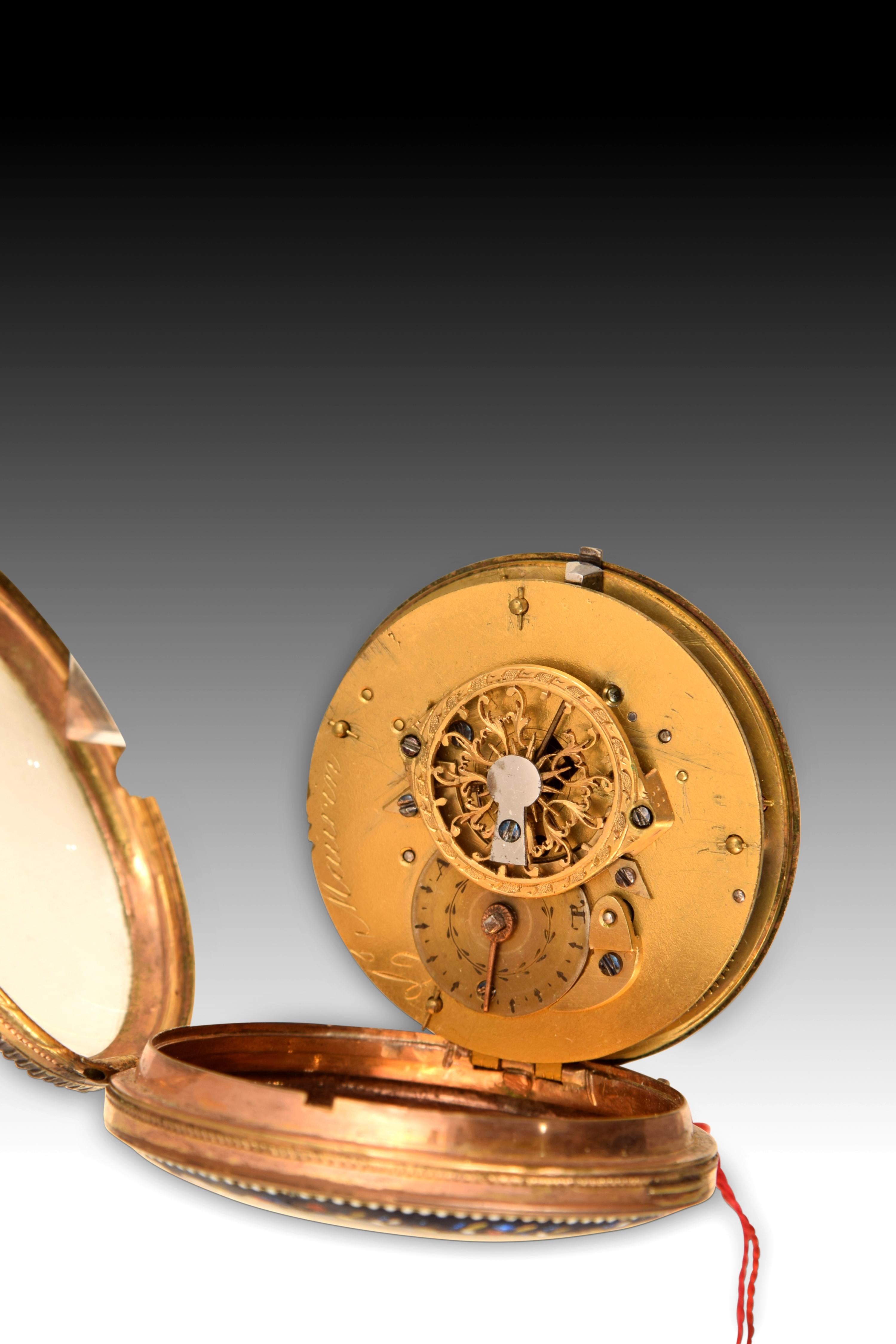 Taschenuhr, Lz Maurin, vergoldetes Metall, Emaille, Etc, 19. Jahrhundert im Angebot 2