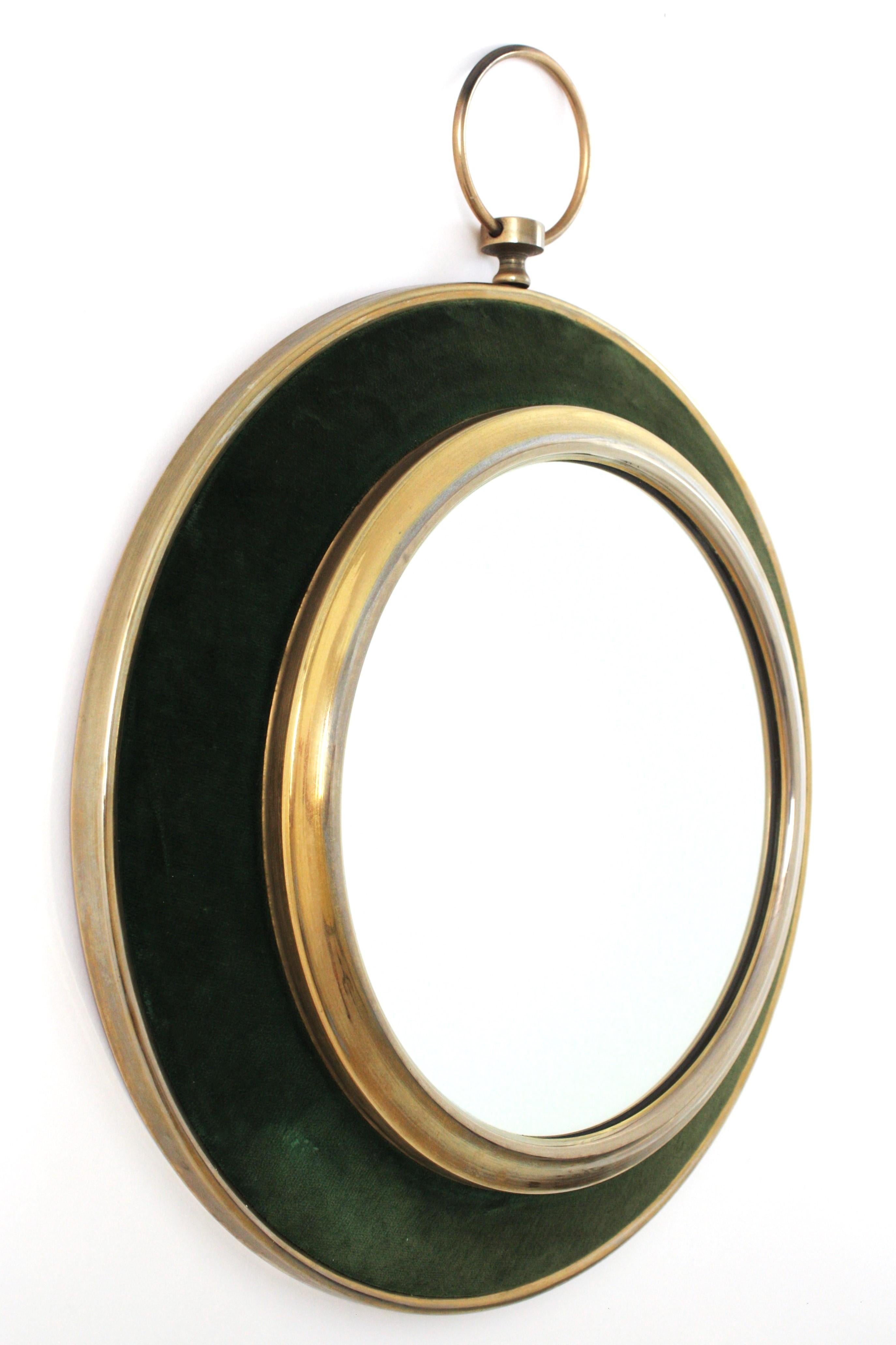 Spagnolo Specchio per orologio da tasca in velluto verde e ottone, stile Piero Fornasetti in vendita