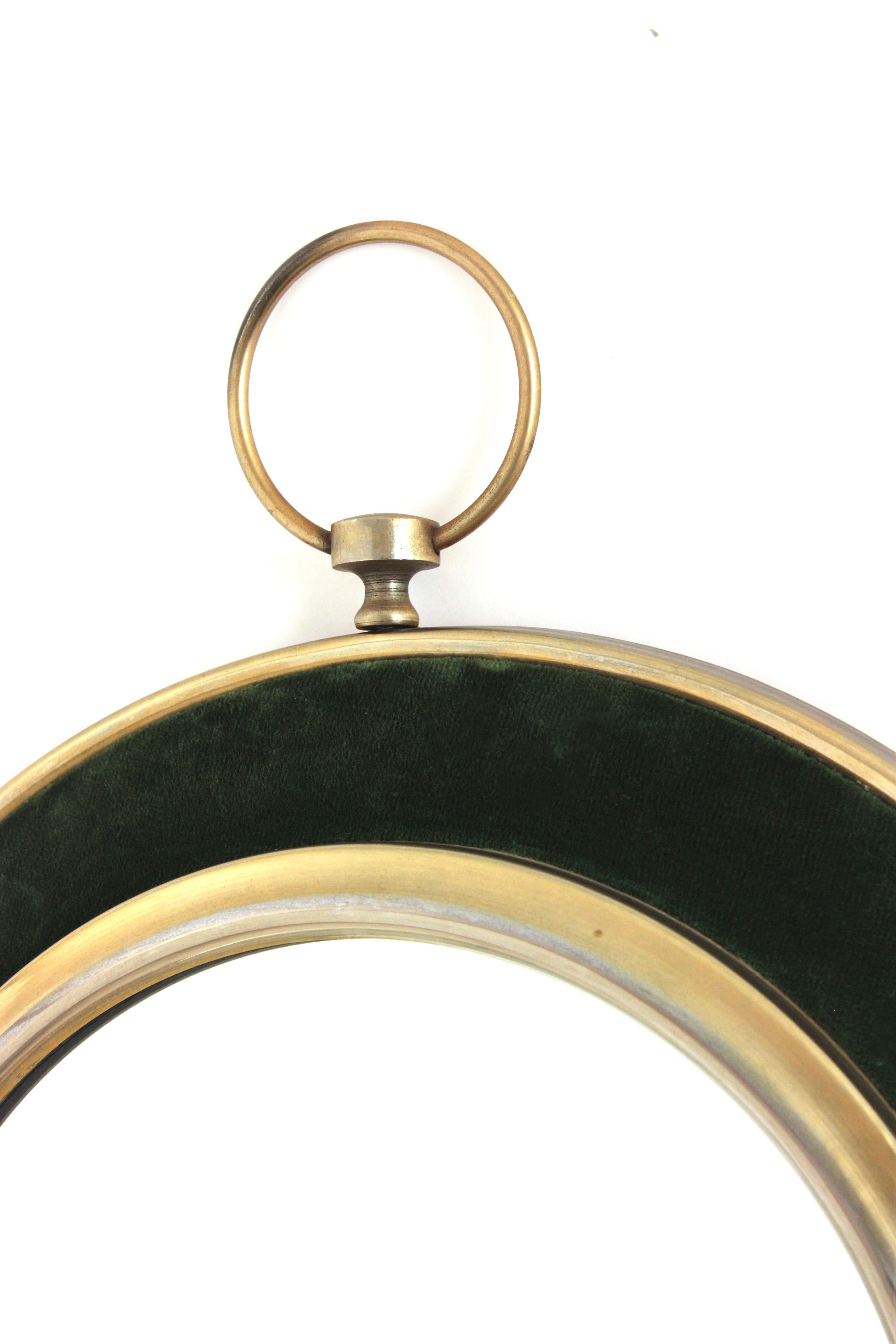 Ottone Specchio per orologio da tasca in velluto verde e ottone, stile Piero Fornasetti in vendita