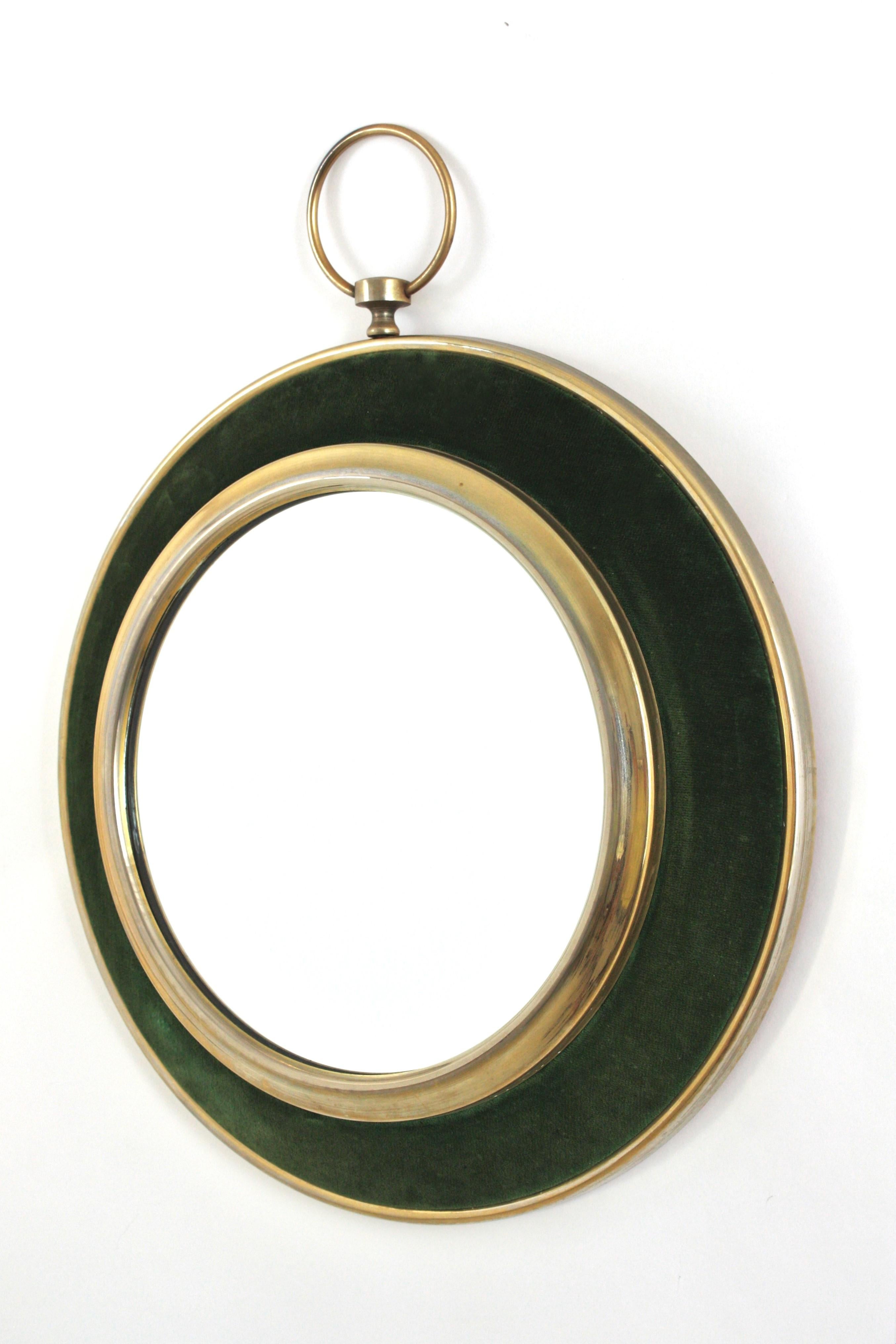 Specchio per orologio da tasca in velluto verde e ottone, stile Piero Fornasetti in vendita 1