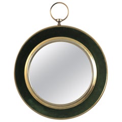 Pocket Watch Mirror in Green Velvet and Brass, Piero Fornasetti Style