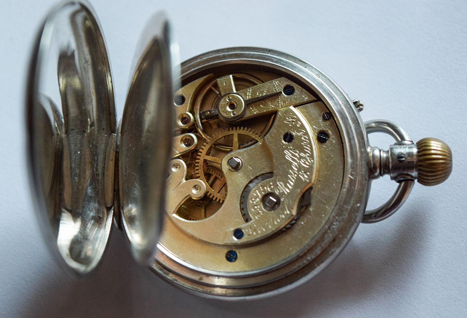 Pocket watch open face silver Russel's Liverpool English silver hall marks 3