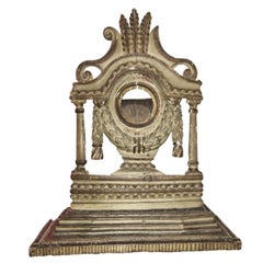 Taschenuhrständer:: 18. Jahrhundert Französisch:: geschnitzt Polychromie