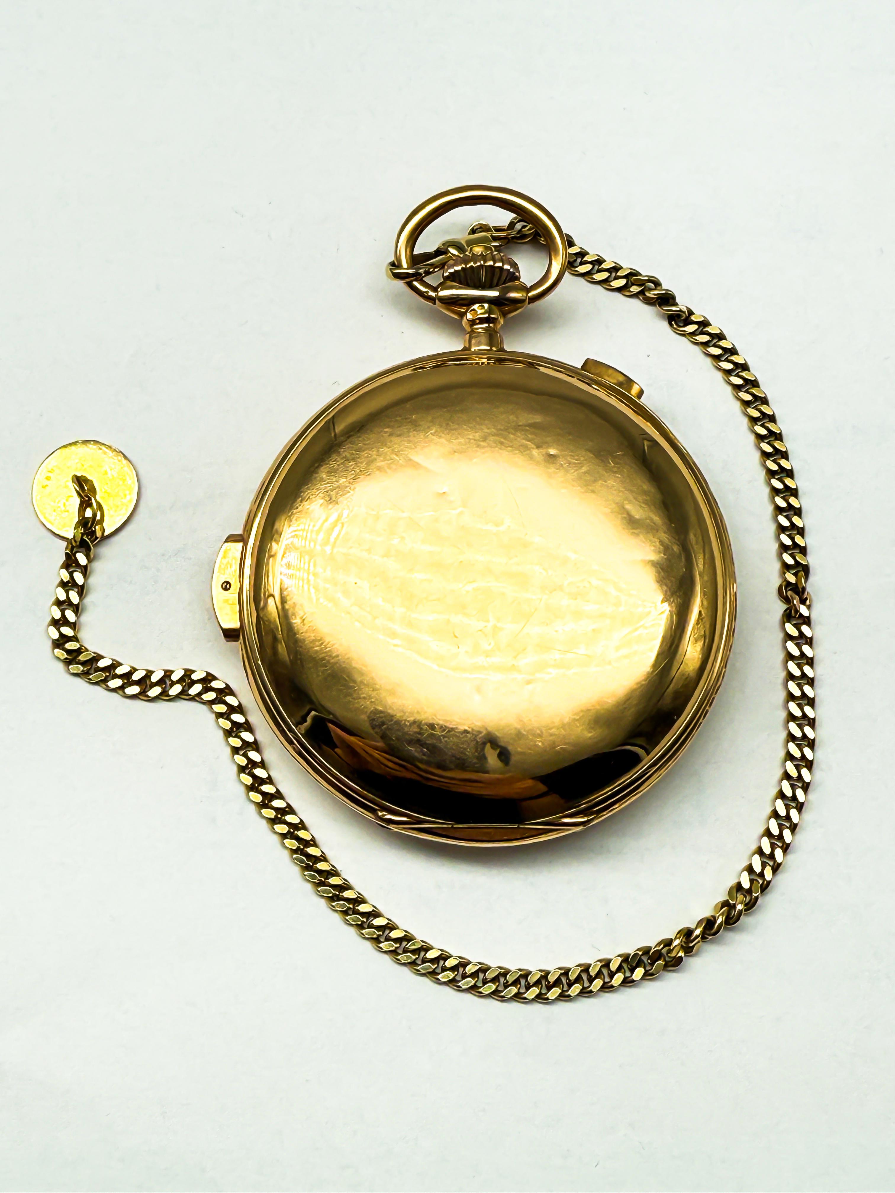 Art Nouveau Pocket Watch with Minute Repeater, 18K Yellow Gold For Sale