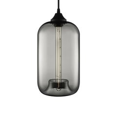 Lampe à suspension moderne en verre soufflé à la main Pod gris, fabriquée aux États-Unis