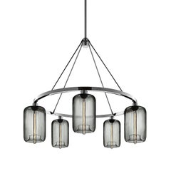 Pod Gray Handblown Modern Glass Polished Nickel Chandelier Light, Made in USA