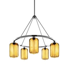 Pod Plum Handblown Modern Glass Polished Nickel Chandelier Light
