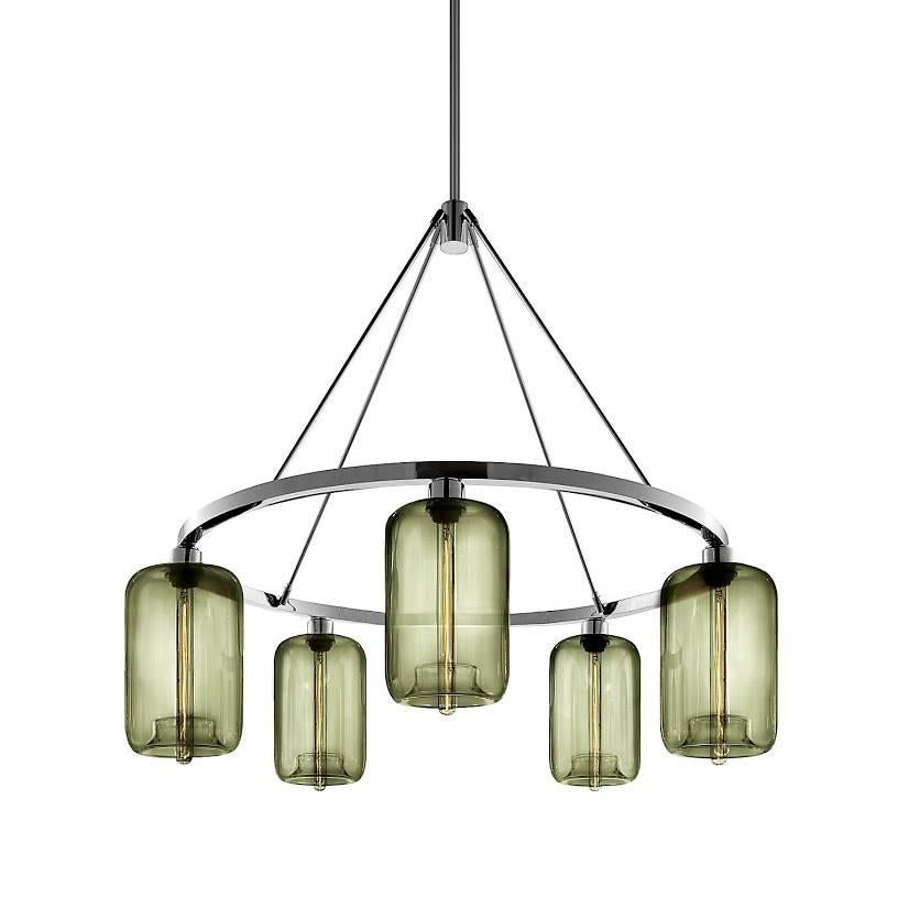 XXI secolo e contemporaneo Lampadario Pod Plum in vetro moderno soffiato a mano in nichel lucido in vendita