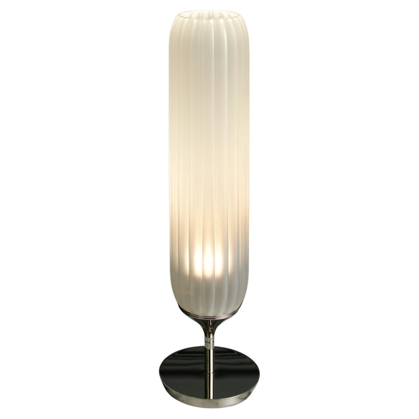 Lampe de table Pod en nickel poli avec diffuseur en verre dépoli