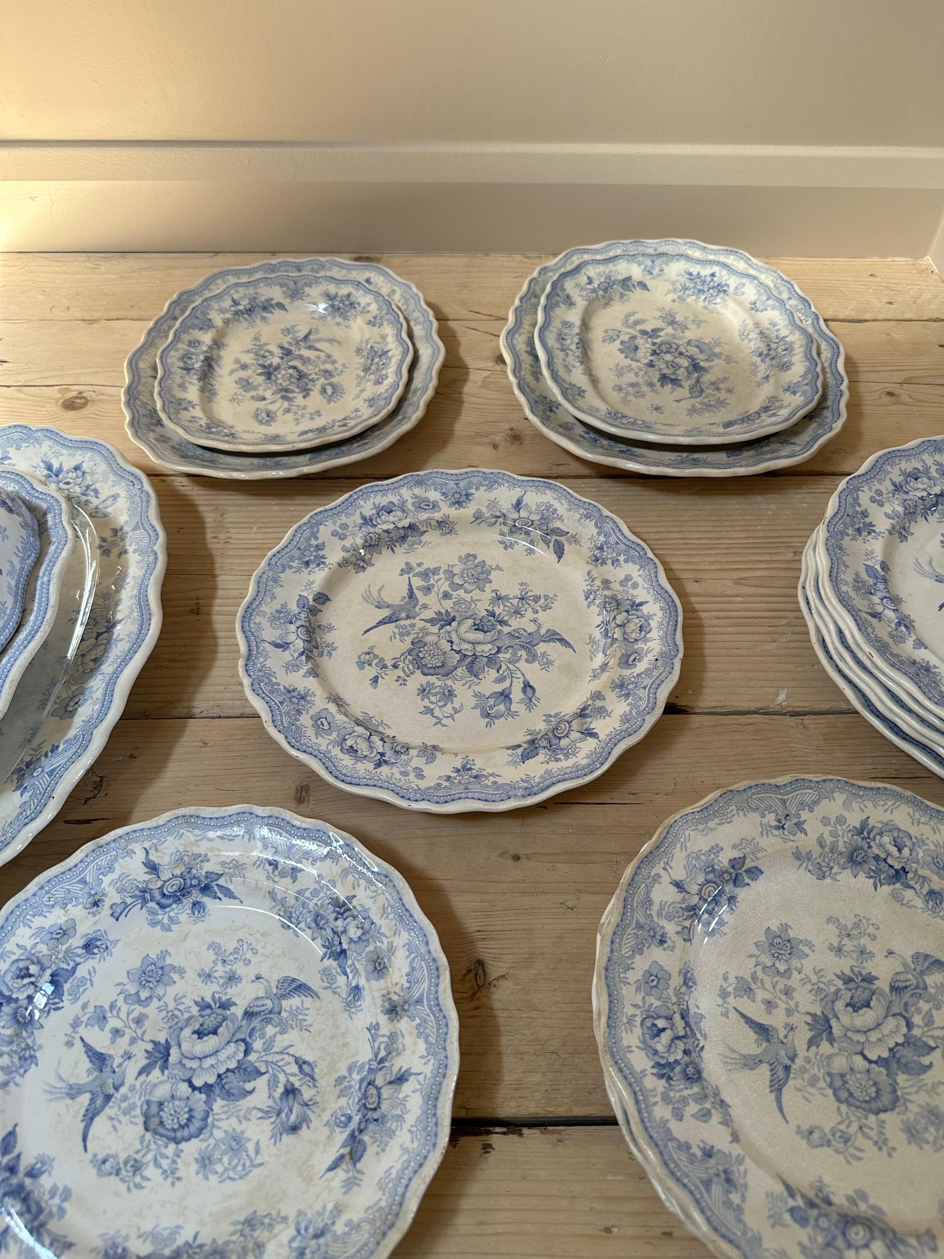 This exquisite 17-piece dinner service is a rare early example of the Asiatic Pheasants pattern, produced by Podmore, Walker & Co. around 1840. A precursor to later iterations under Wedgwood, this set captures the delicate artistry of English