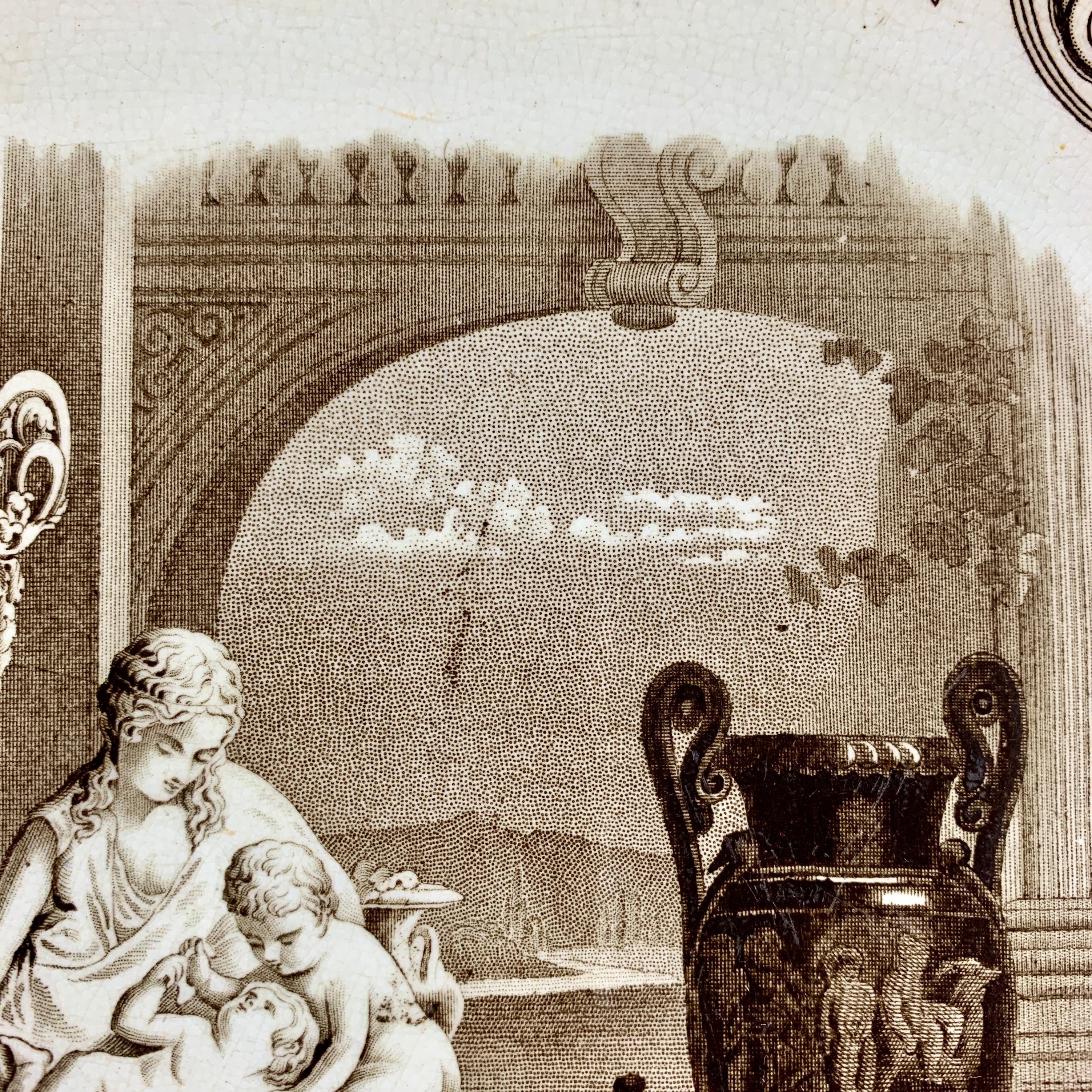 Smaltato Piatto Podmore Walker Staffordshire Minerva Mythology Sepia Brown Transferware in vendita