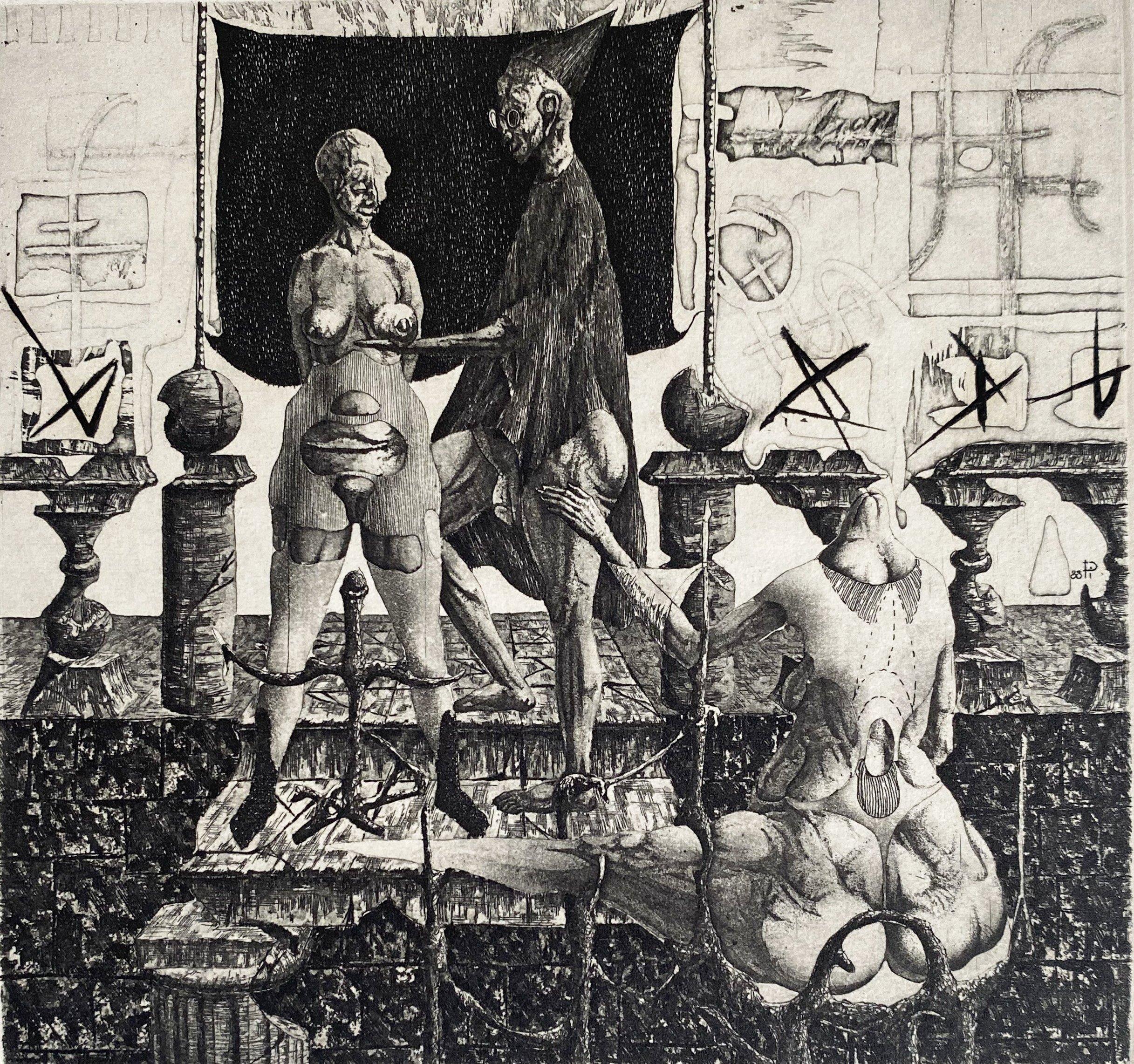 Figurative Print de Podolczak Igor - Sesión VI, papel/grabado, 63/75, 11x12 cm, 1988